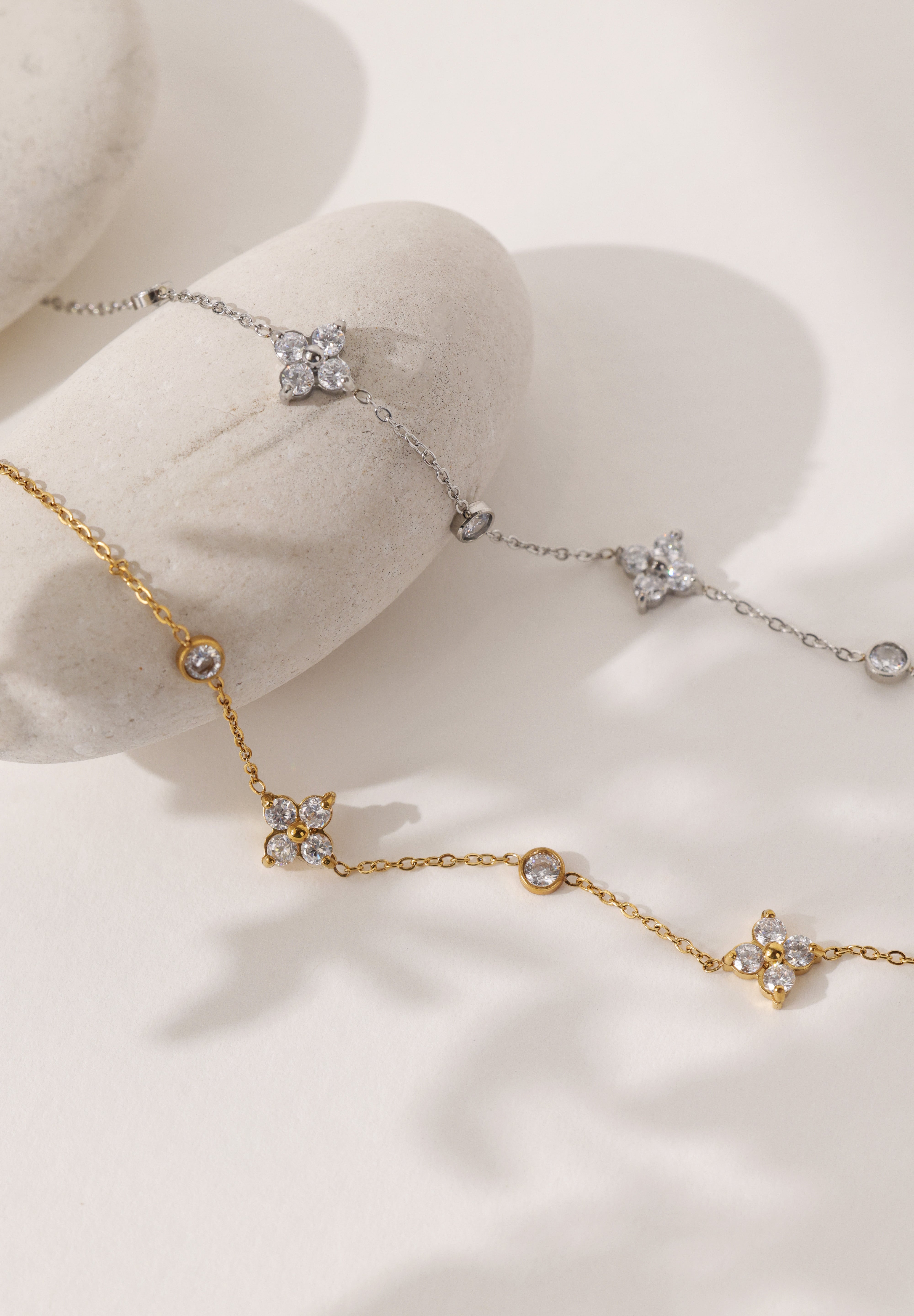ANETT 4 clover bracelet with cubic zirconia stations and adjustable extender chain