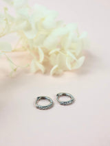 Amora Heart Charm Silver Hoop Earrings B. 7mm Pave Huggie
