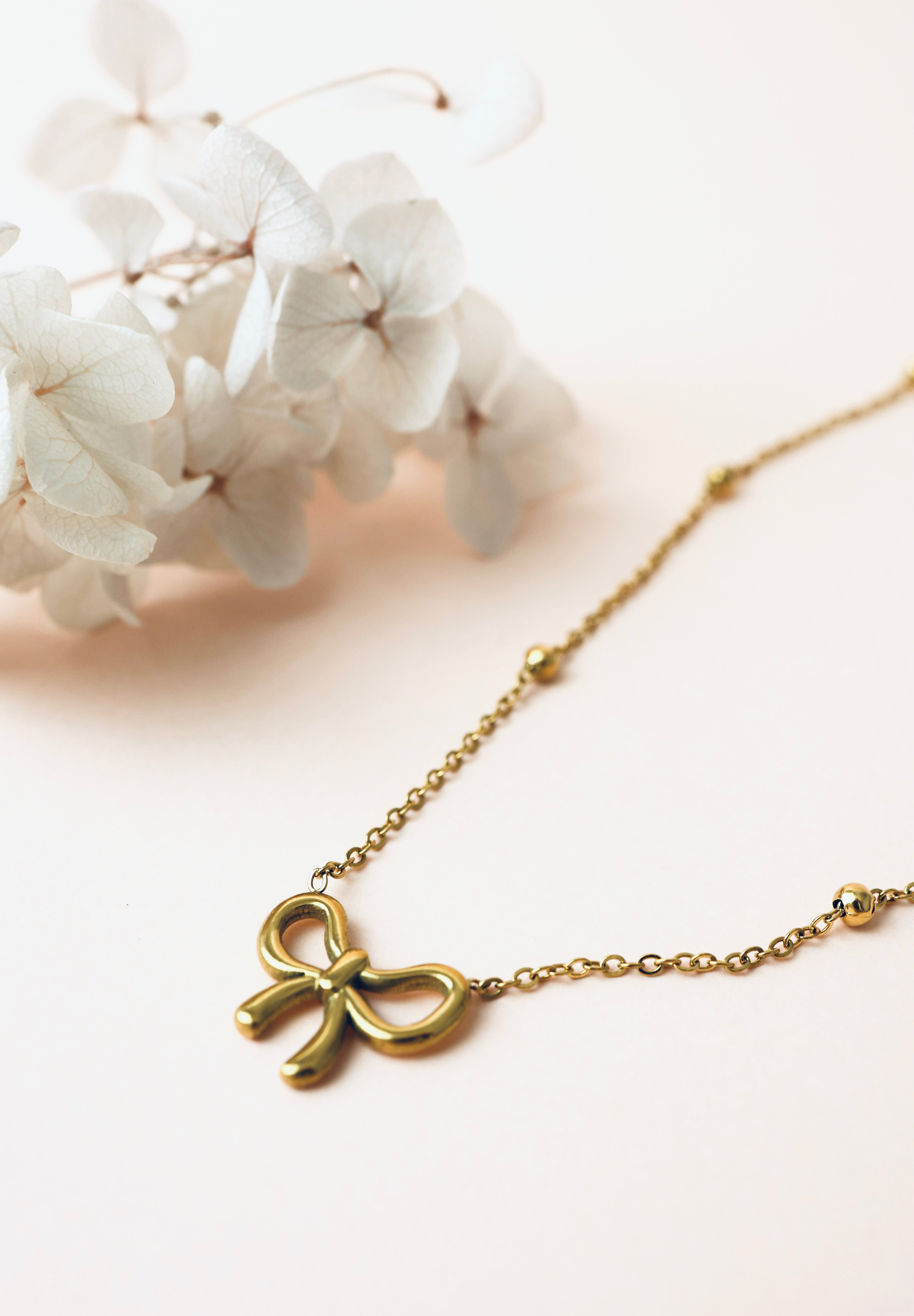 Rosalba Bow Stainless Steel Gold Necklace