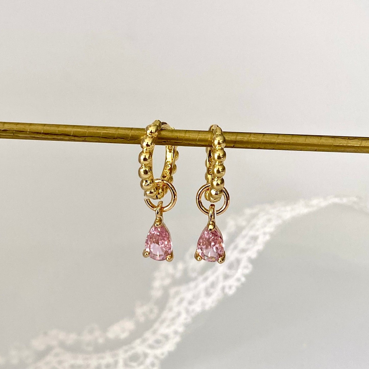 Princess Dainty Hoop Teardrop Dangle Earrings PINK