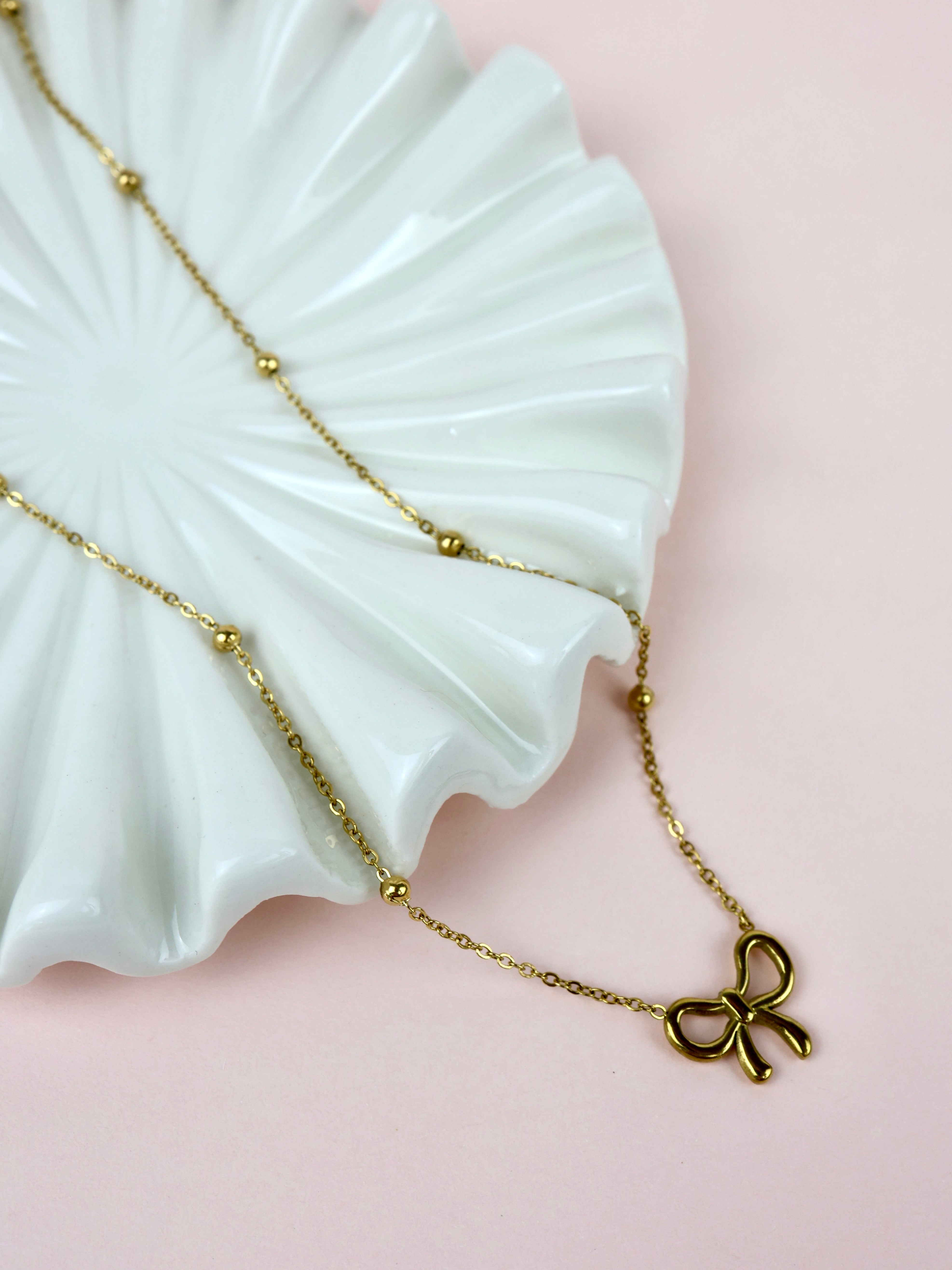 Rosalba Bow Stainless Steel Gold Necklace