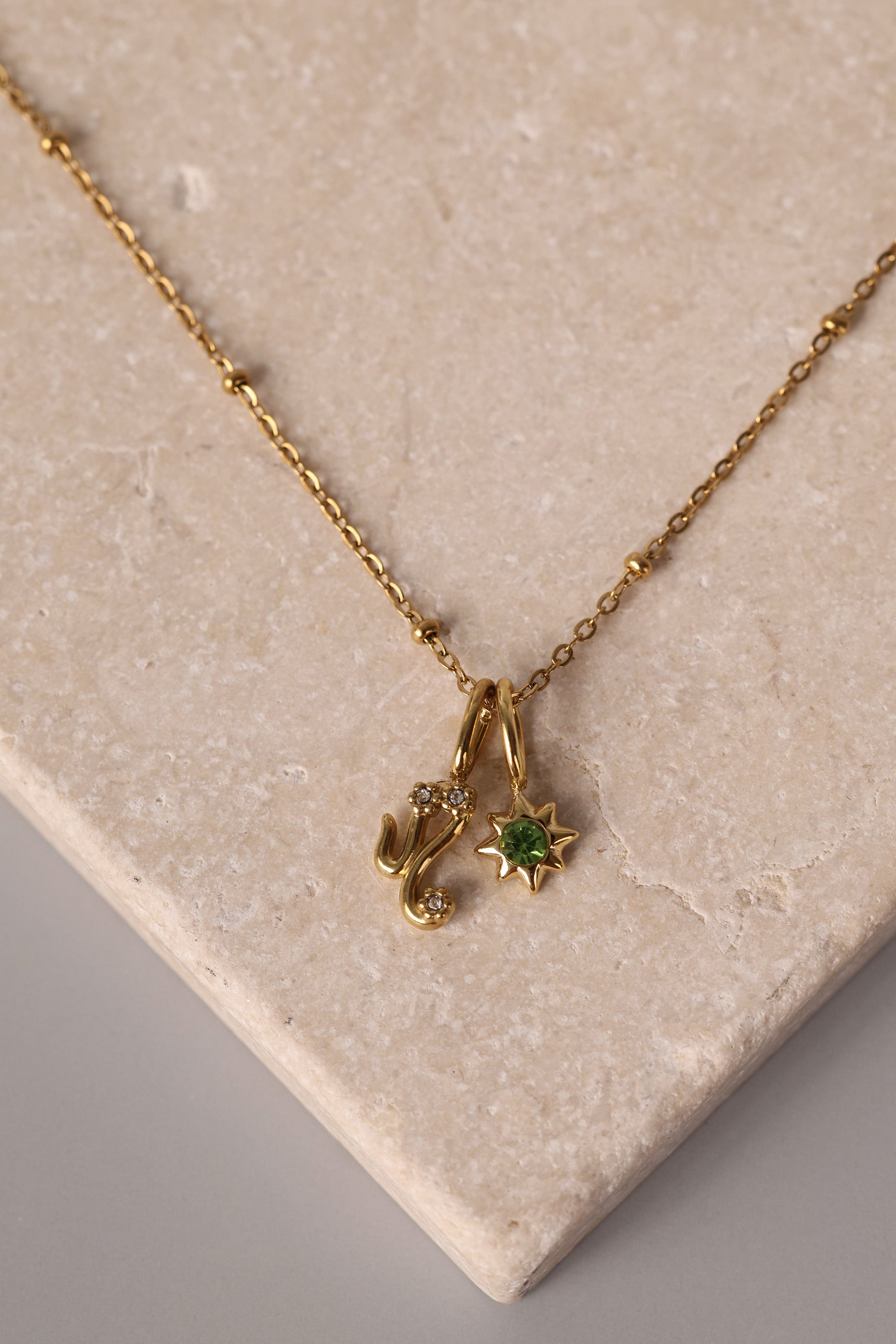 Helena Birthstone and Star Sign Necklace - Stainless Steel