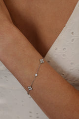 ANETT 4 clover bracelet, platinum PVD plated stainless steel, 17cm with 3cm extender