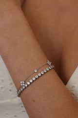 Dainty silver clover charm bracelet with lobster clasp, waterproof stainless steel