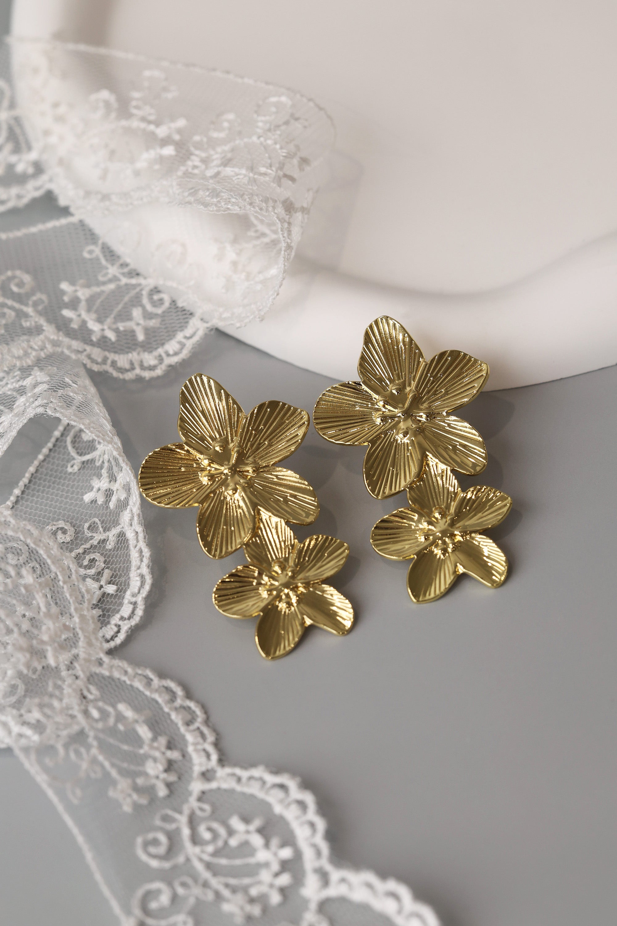 Yasmine Big Gold Double Flower Earrings