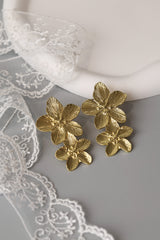 Yasmine Big Gold Double Flower Earrings