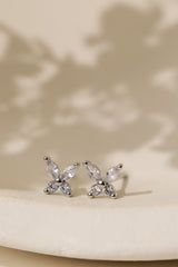 Silver butterfly cubic zirconia stud earrings, shown with their 925 sterling silver butterfly backs.