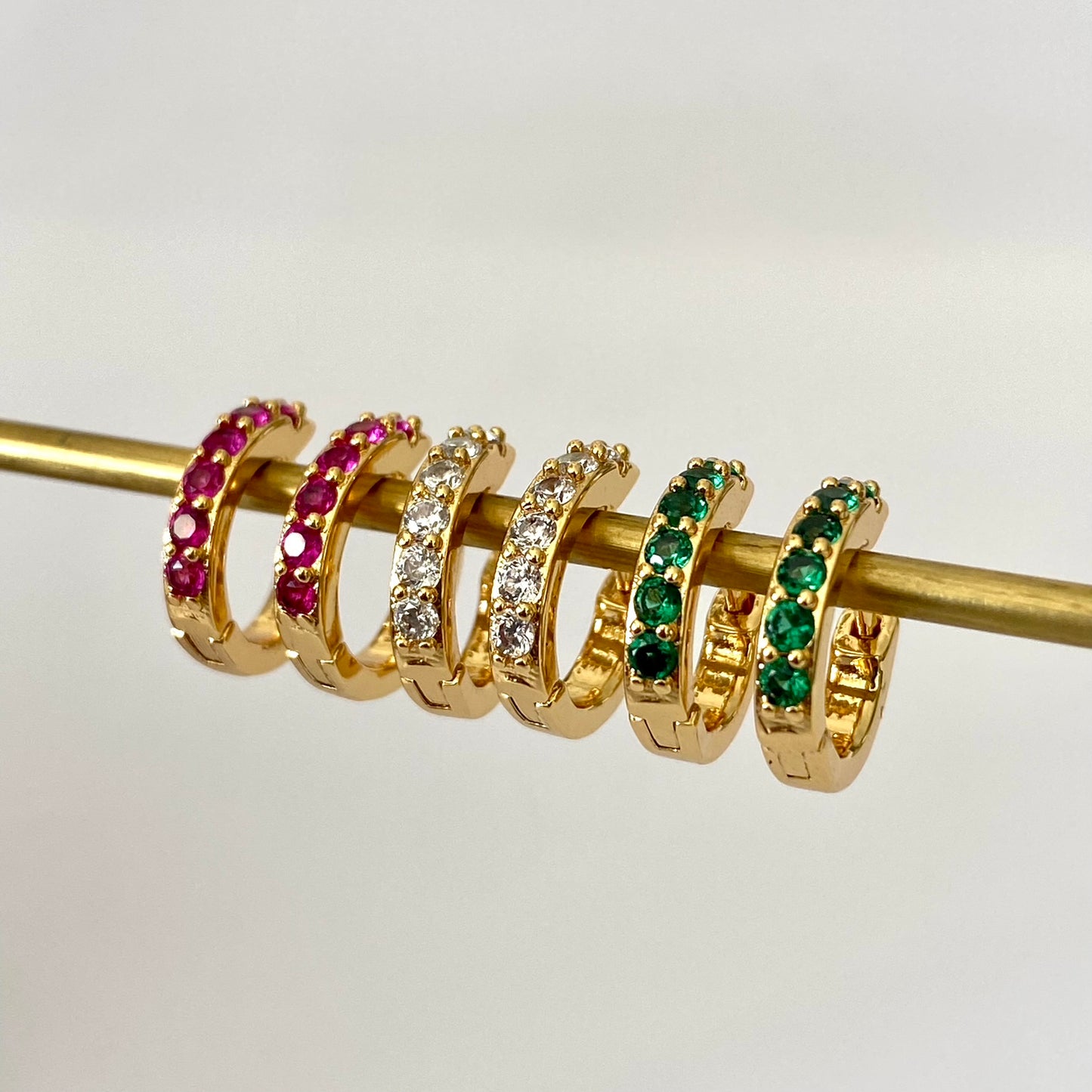 Pink Gold Huggie Hoop, Green Huggie Hoop, Gold Basic Earrings, Gemstone Huggie, Cubic Huggie, Everyday Earrings, Second Earrings, Helix
