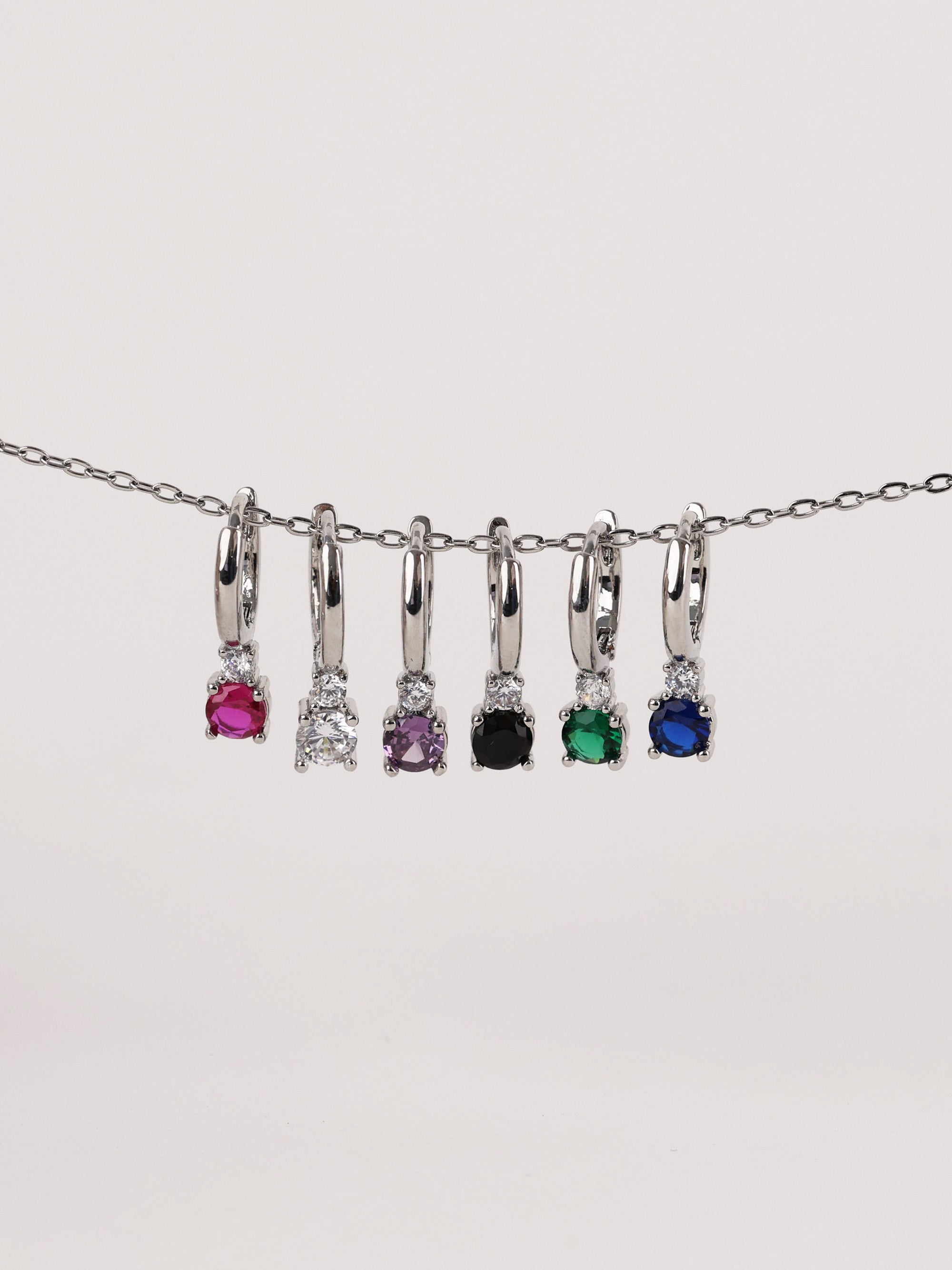 Yui Gemstone Huggie Dangle Earrings Silver