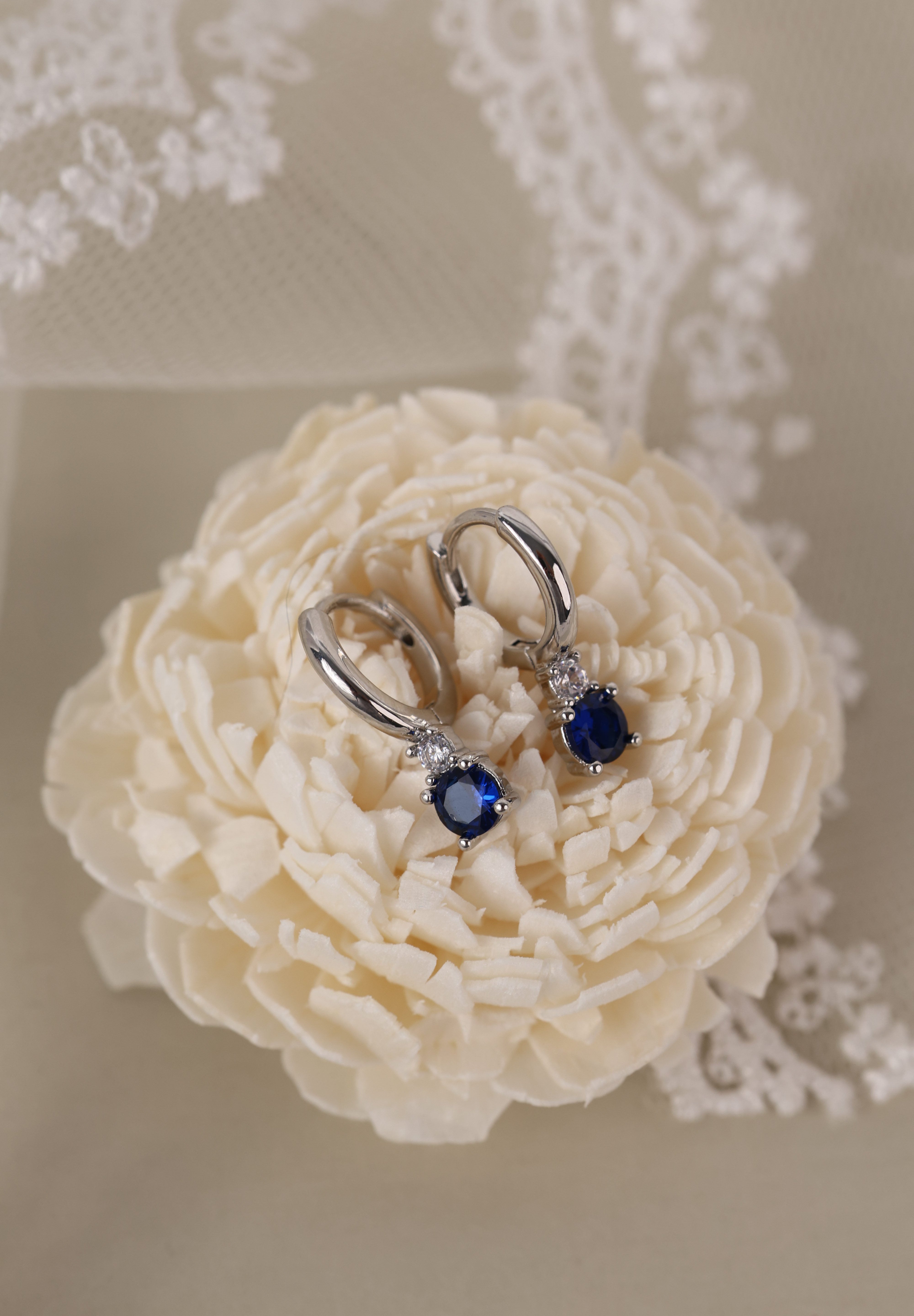 Yui Gemstone Huggie Dangle Earrings Silver