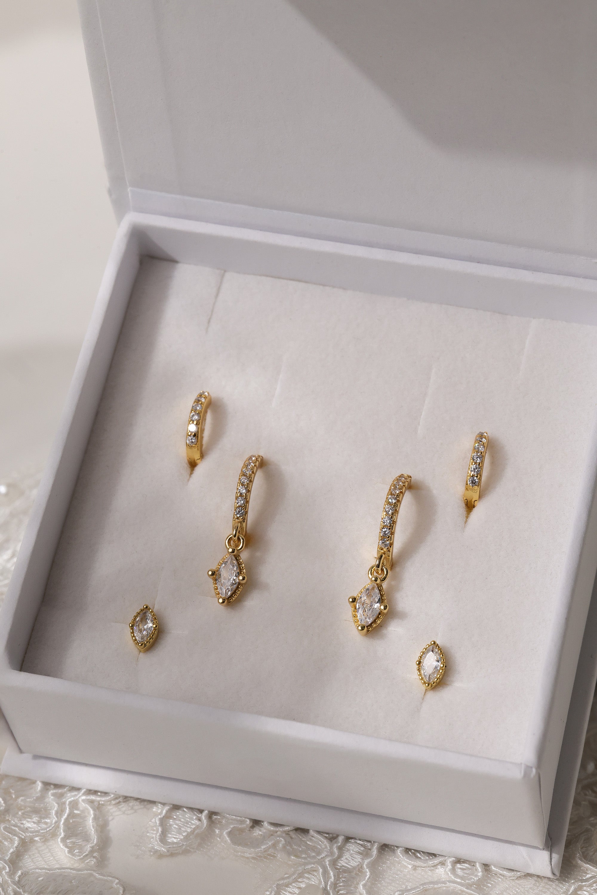 Sara Marquise Dangle Gold Earrings - Sterling Silver