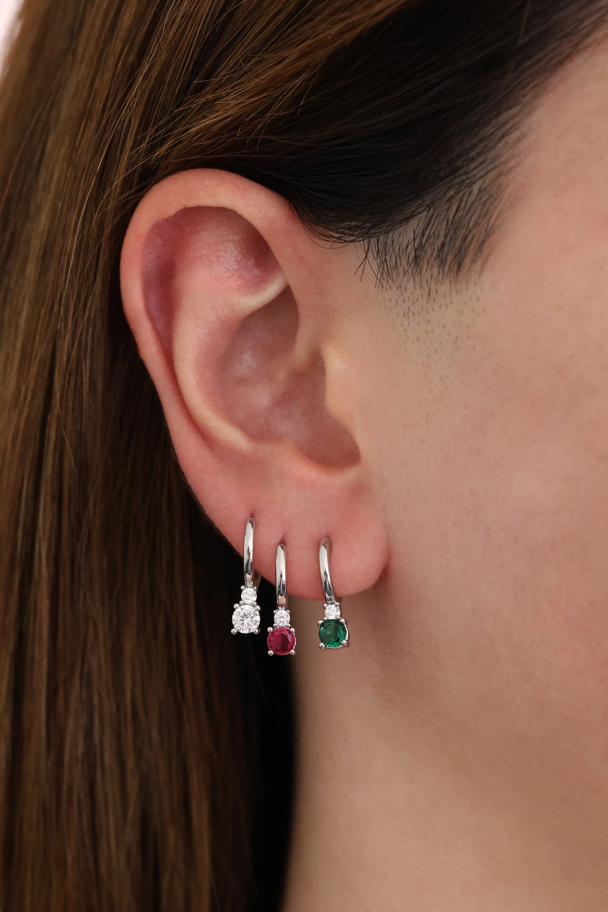 Yui Gemstone Huggie Dangle Earrings Silver