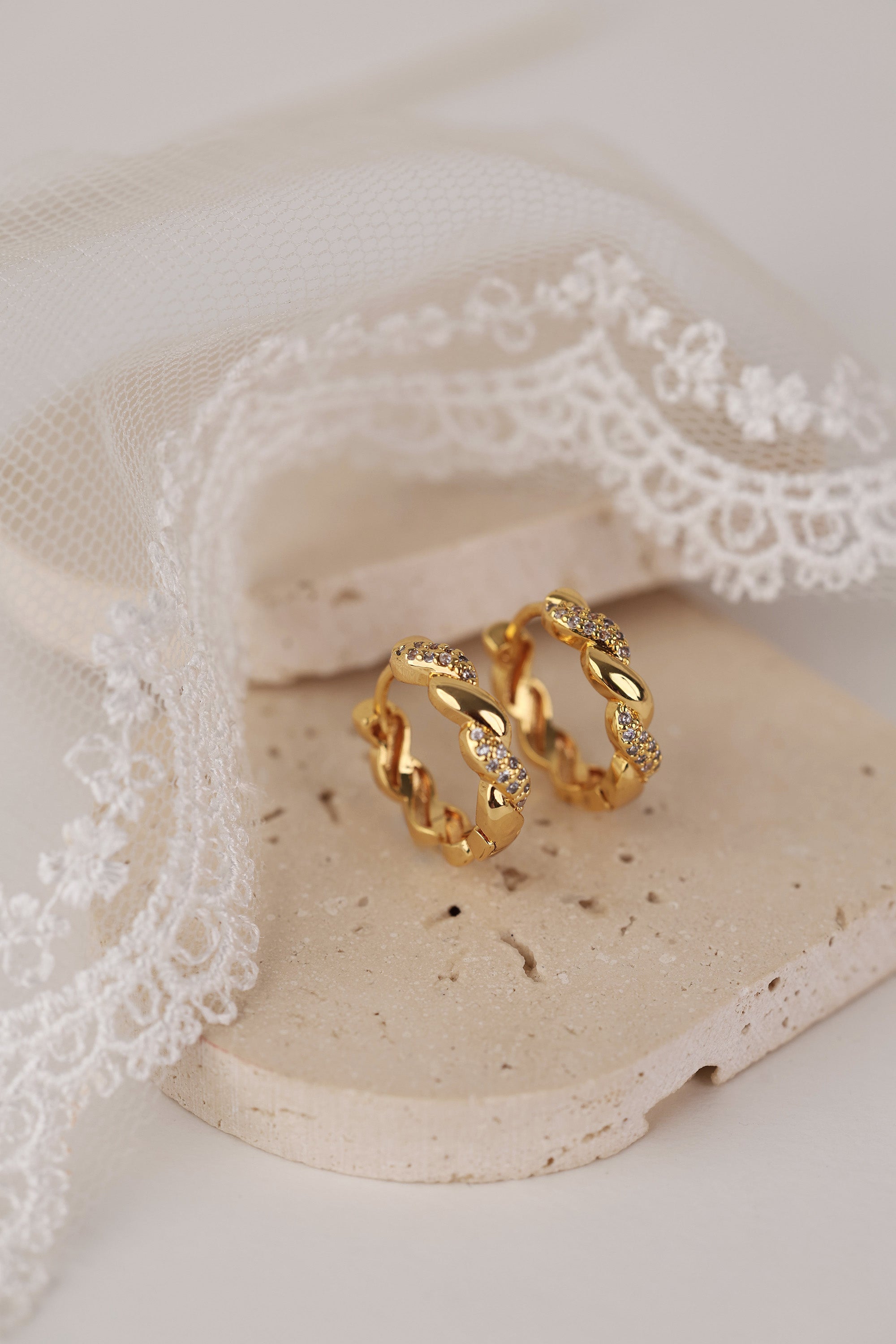Twist CZ Pave Hoop Earrings
