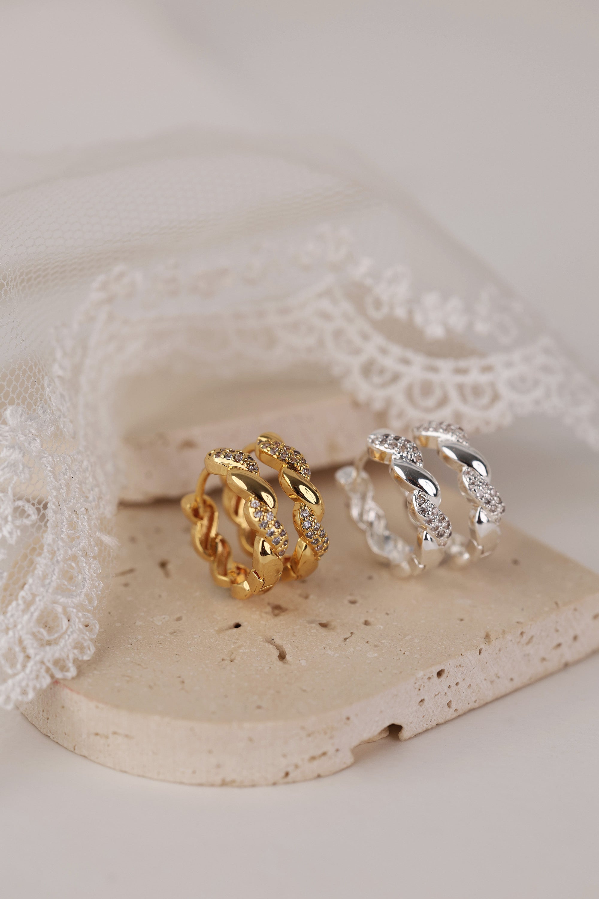 Twist CZ Pave Hoop Earrings