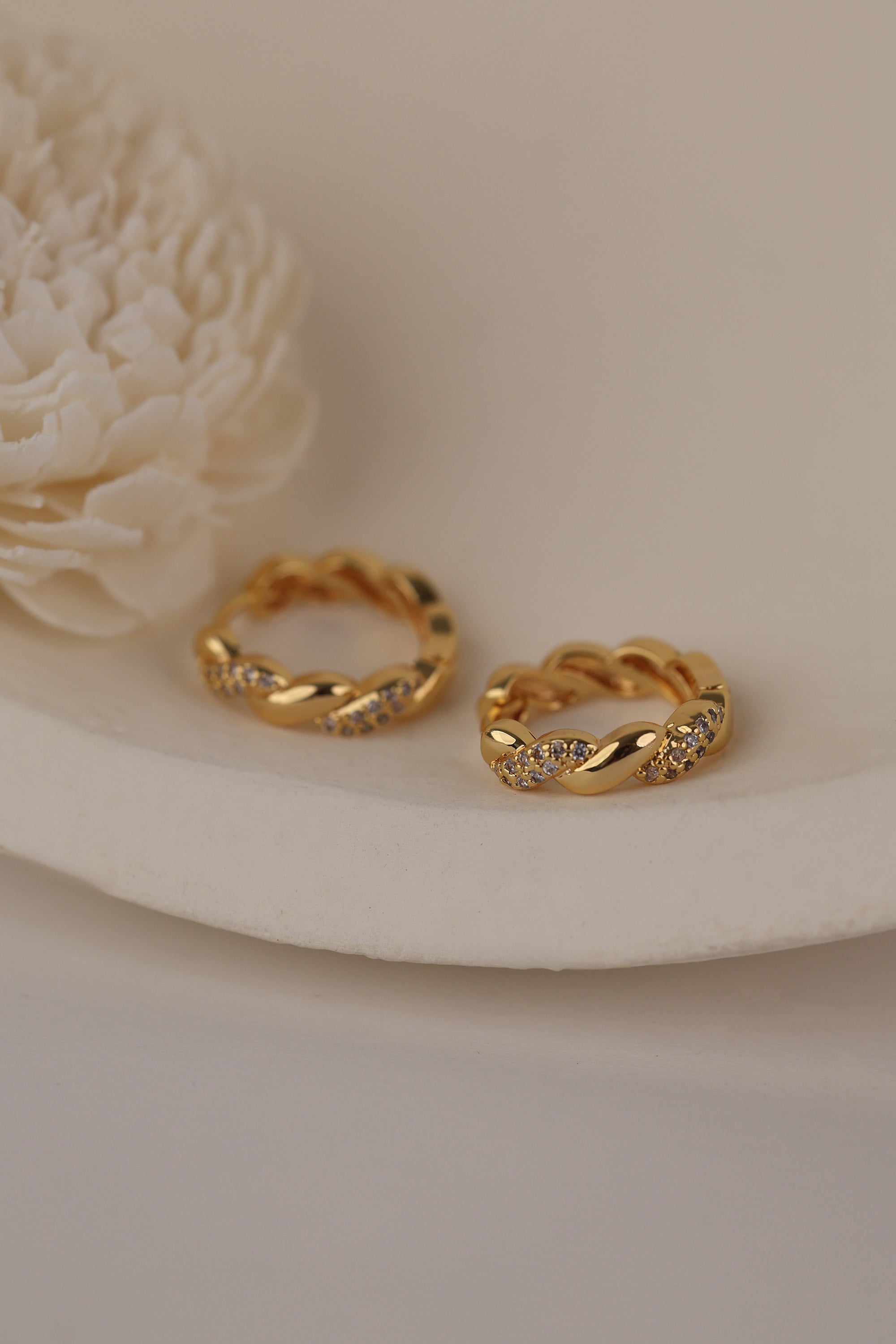 Twist CZ Pave Hoop Earrings
