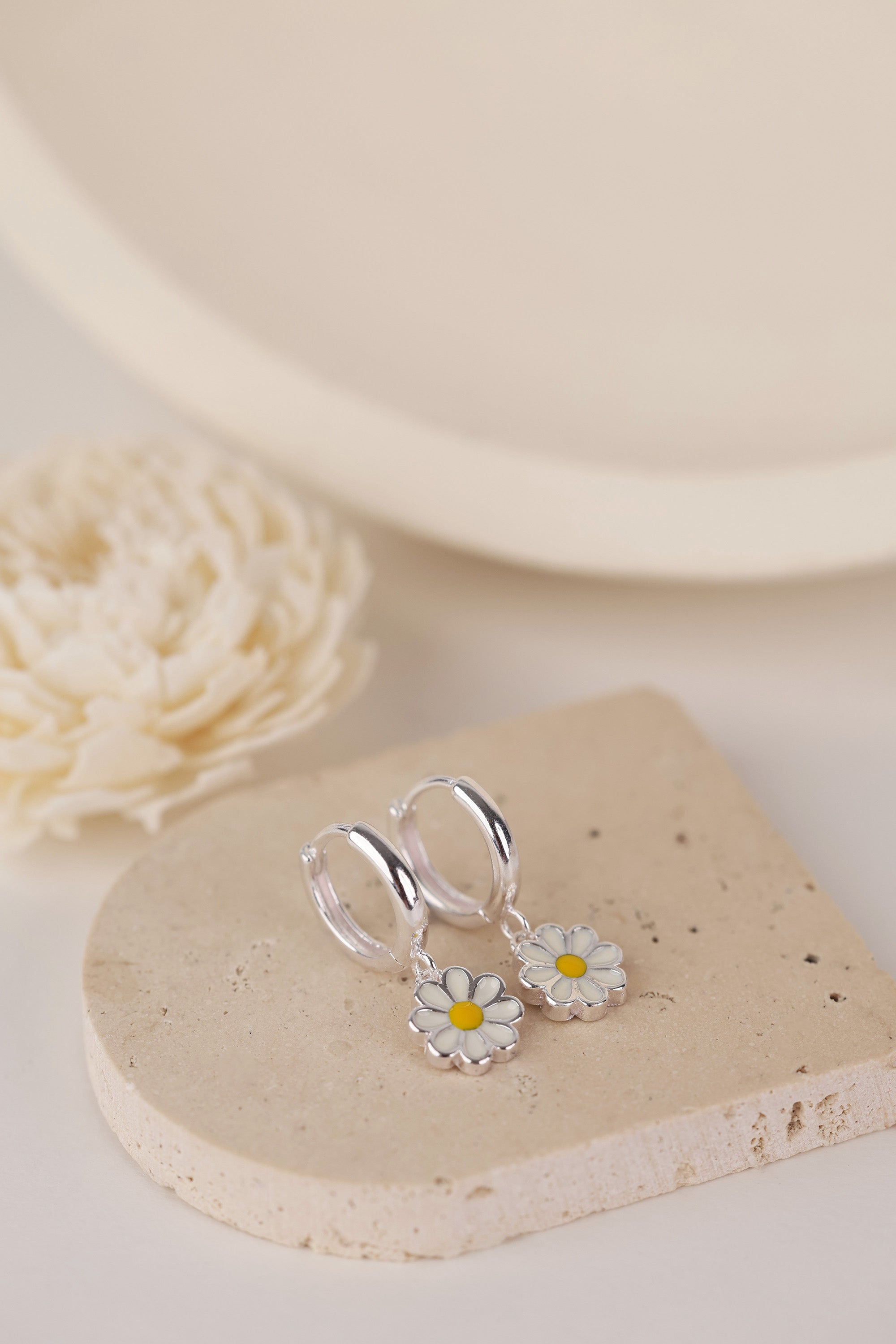 Daisy Dangle Hoop Earrings Silver - Sterling Silver