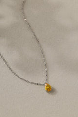 Linnea Birthstone Pear Silver Necklace | Stainless Steel