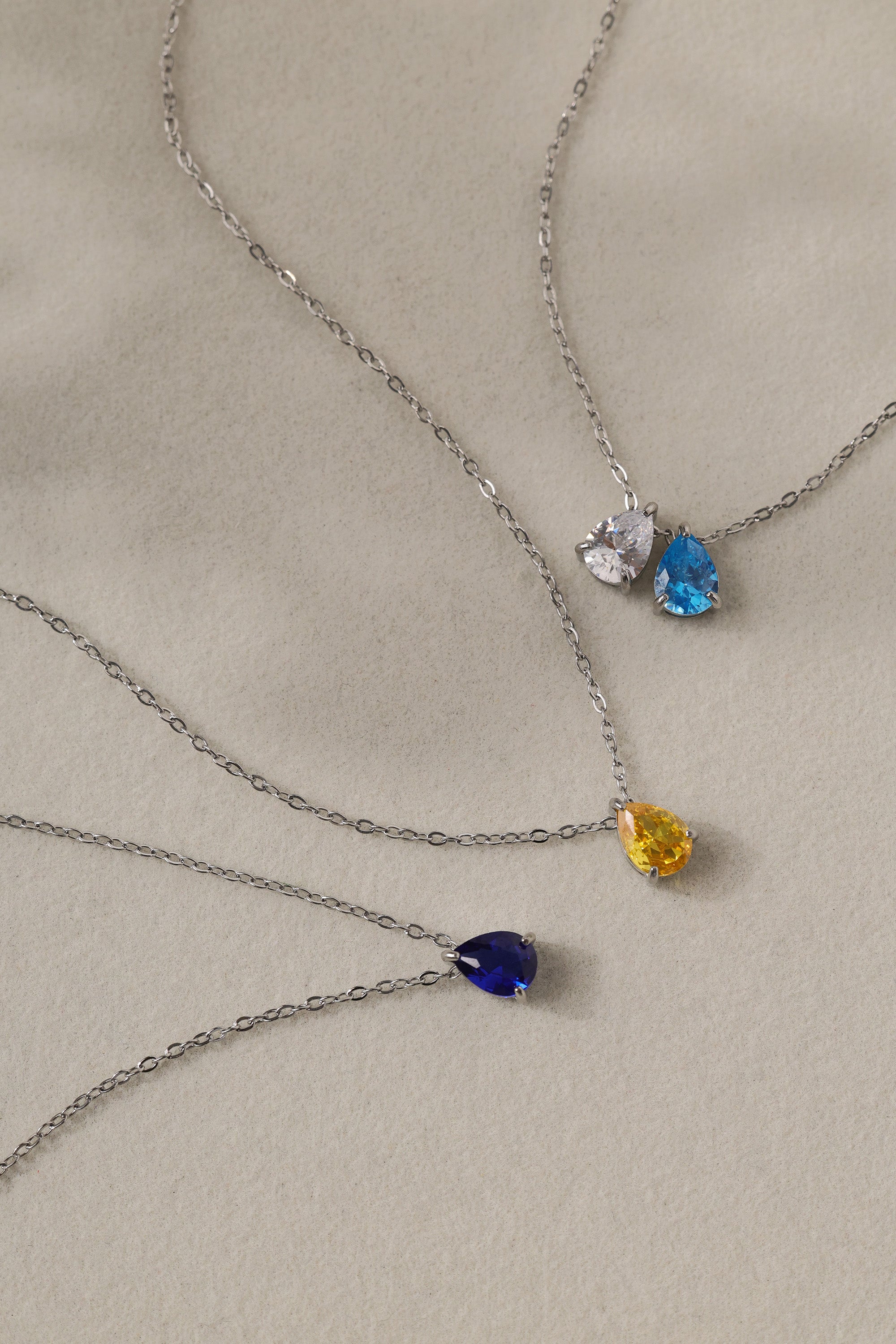 Linnea Birthstone Pear Silver Necklace | Stainless Steel