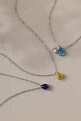 Linnea Birthstone Pear Silver Necklace | Stainless Steel
