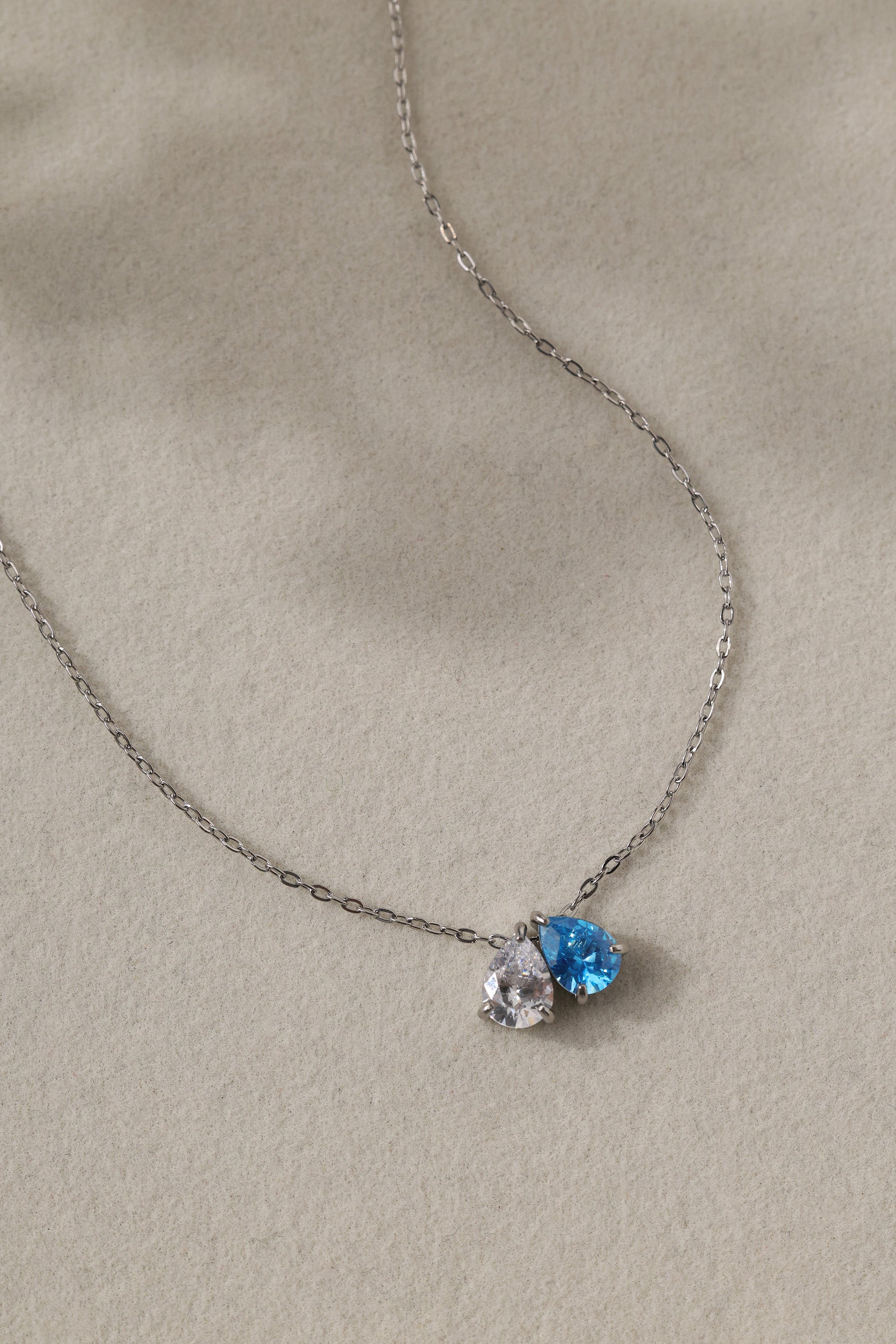 Linnea Birthstone Pear Silver Necklace | Stainless Steel