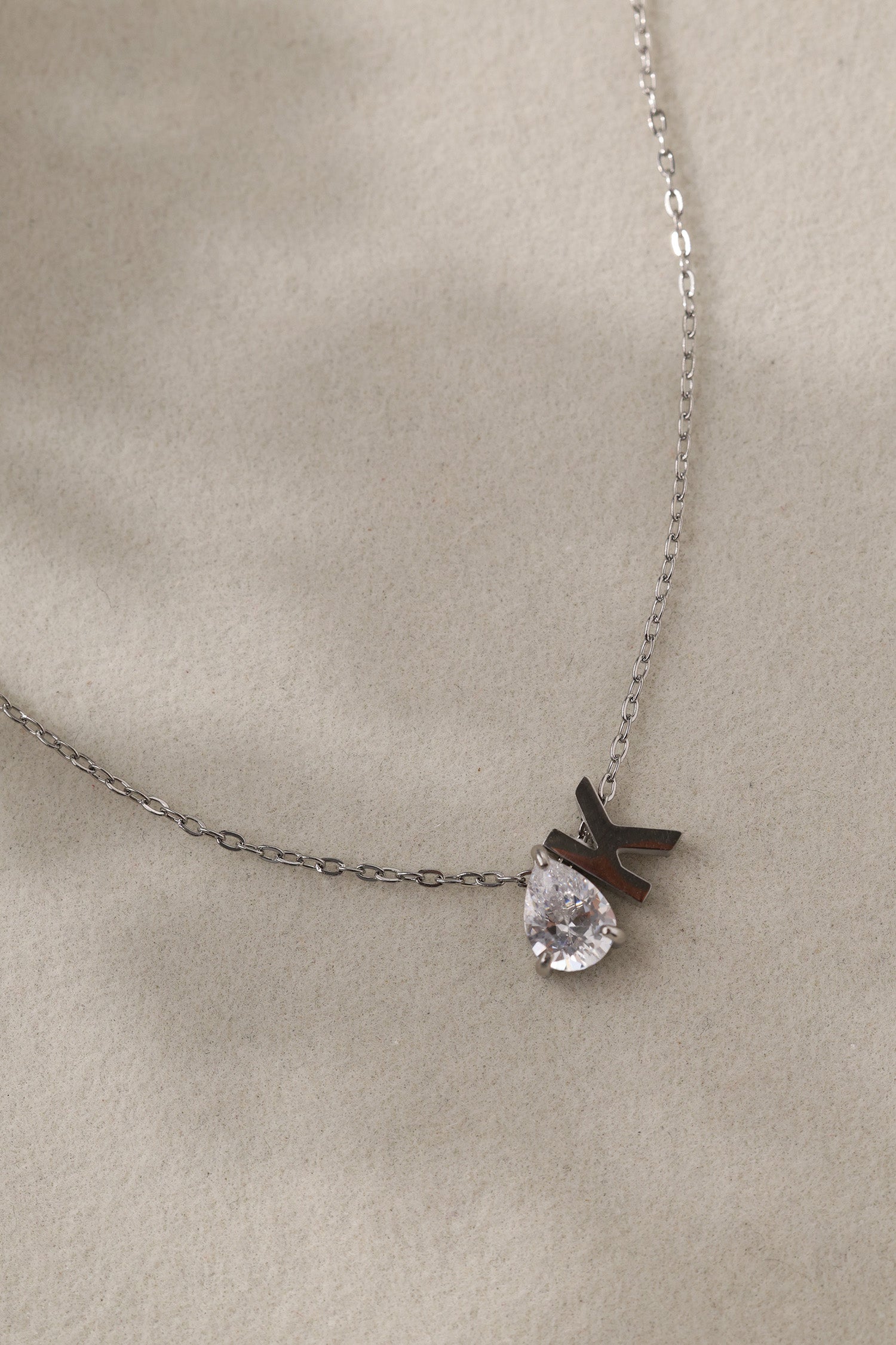 Aveline Birthstone + Initial Necklace Silver – Stainless Steel
