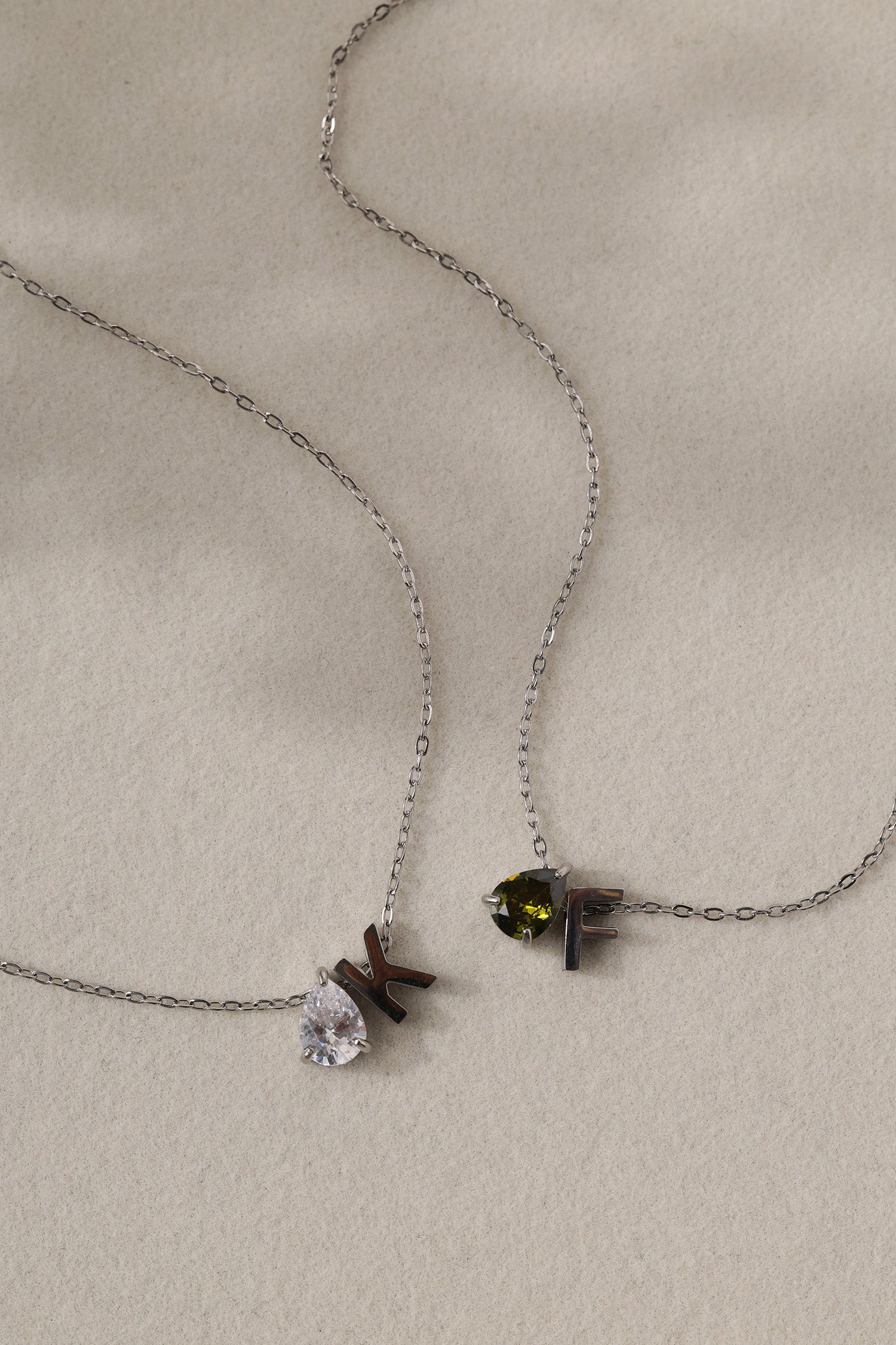 Aveline Birthstone + Initial Necklace Silver – Stainless Steel