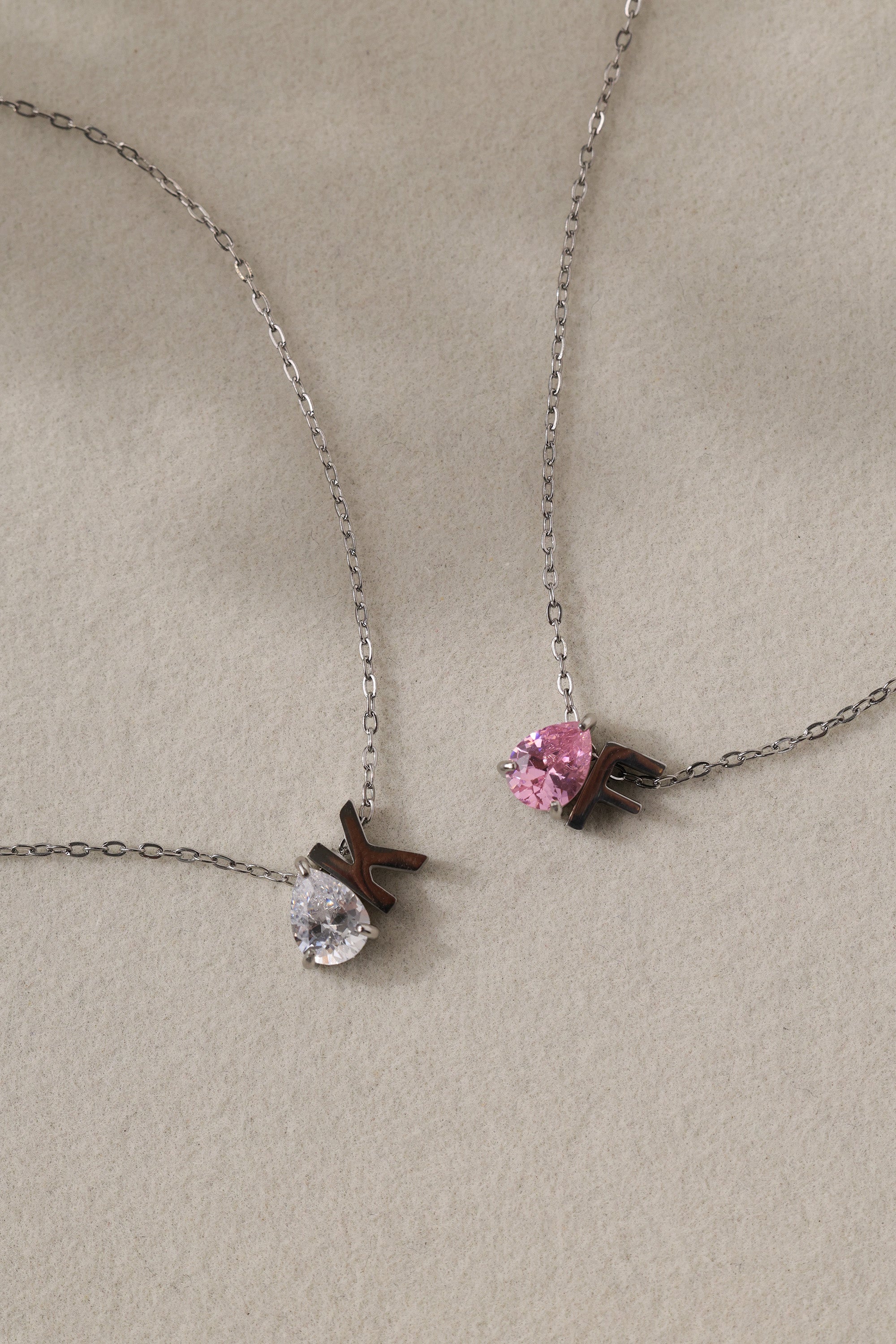 Aveline Birthstone + Initial Necklace Silver – Stainless Steel