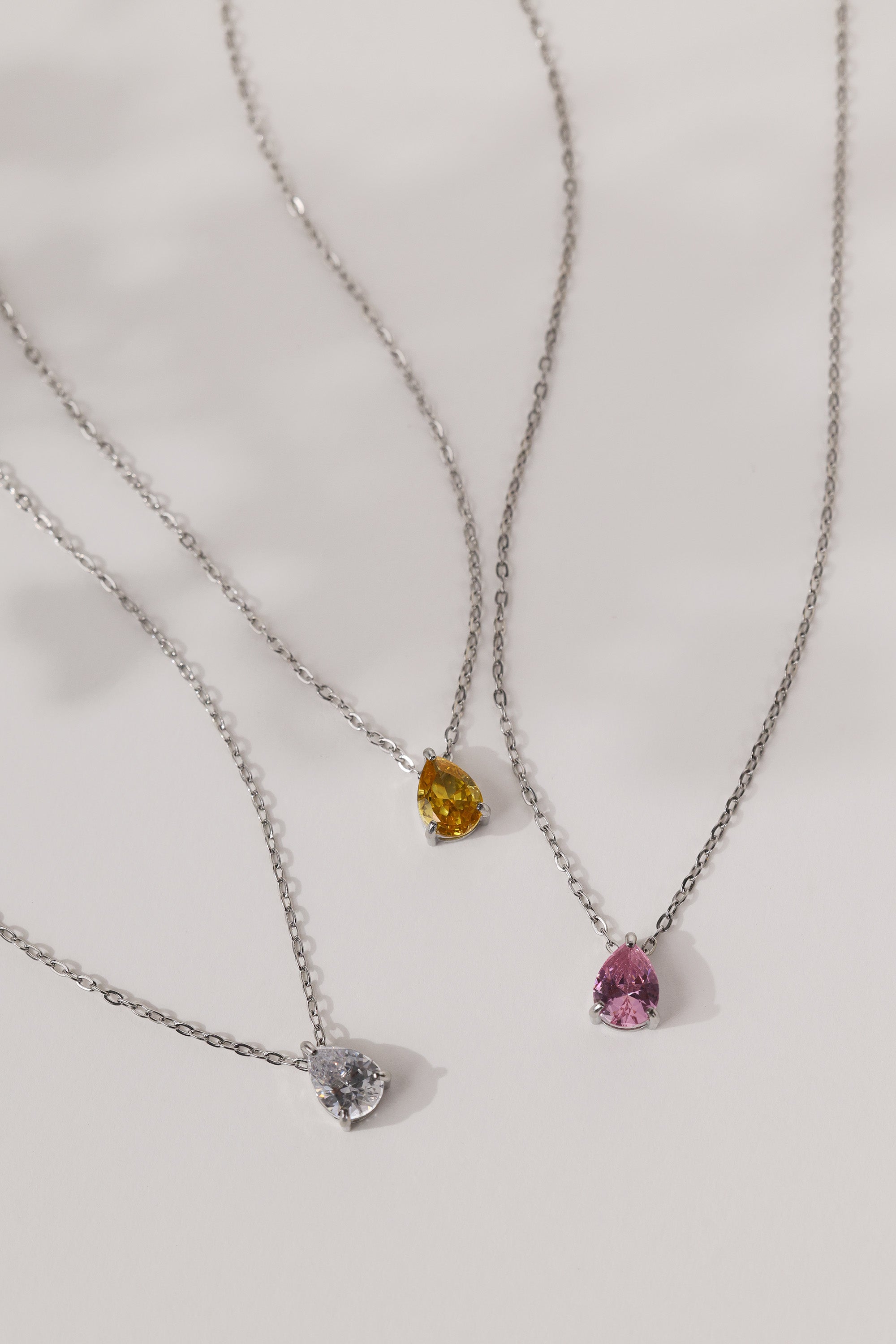 Linnea Birthstone Pear Silver Necklace | Stainless Steel