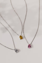 Linnea Birthstone Pear Silver Necklace | Stainless Steel