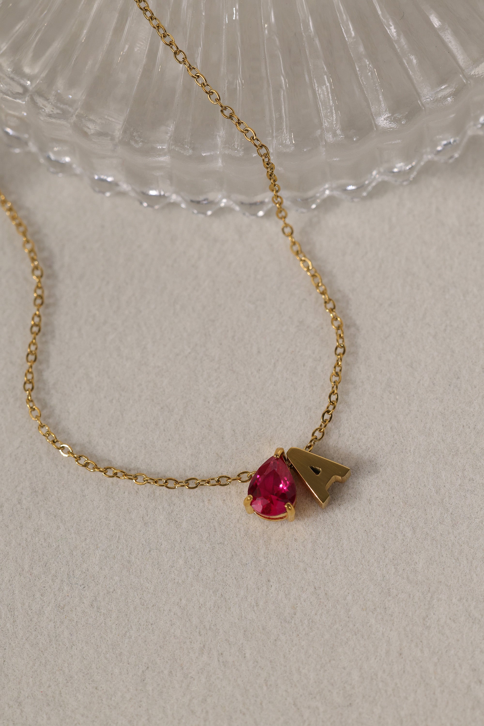 Aveline Birthstone + Initial Gold Necklace – Stainless Steel