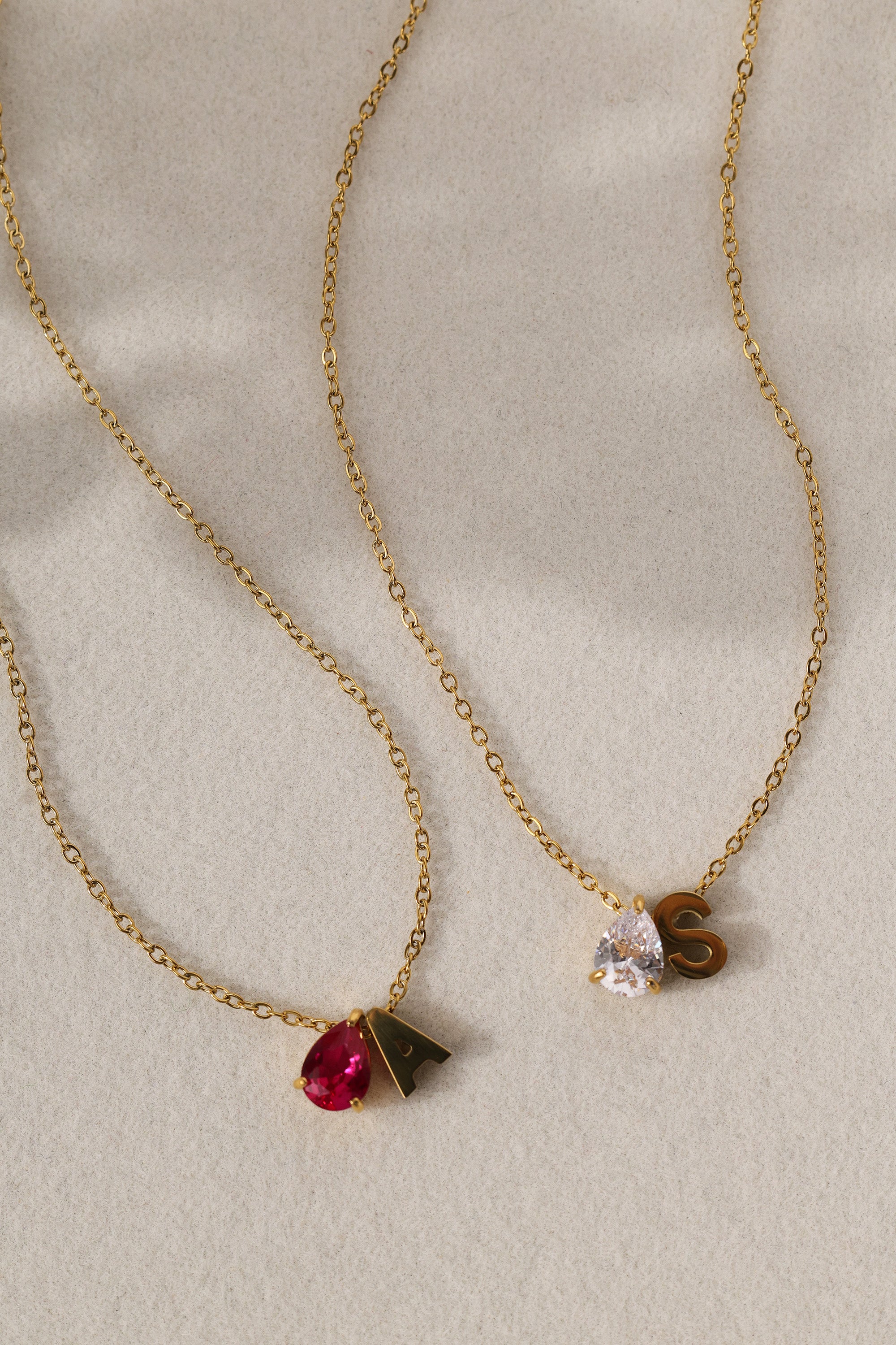 Aveline Birthstone + Initial Gold Necklace – Stainless Steel