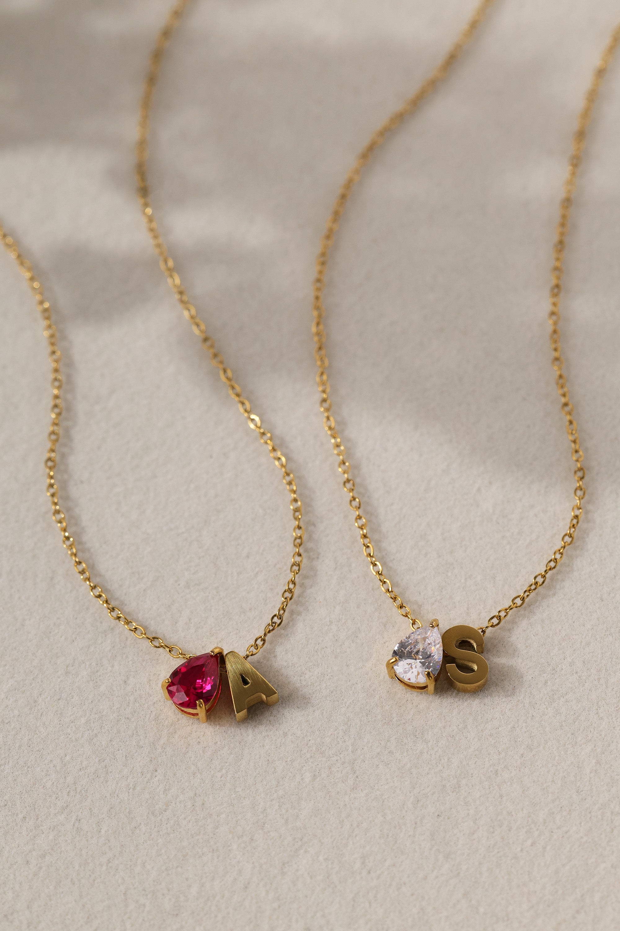 Aveline Birthstone + Initial Gold Necklace – Stainless Steel