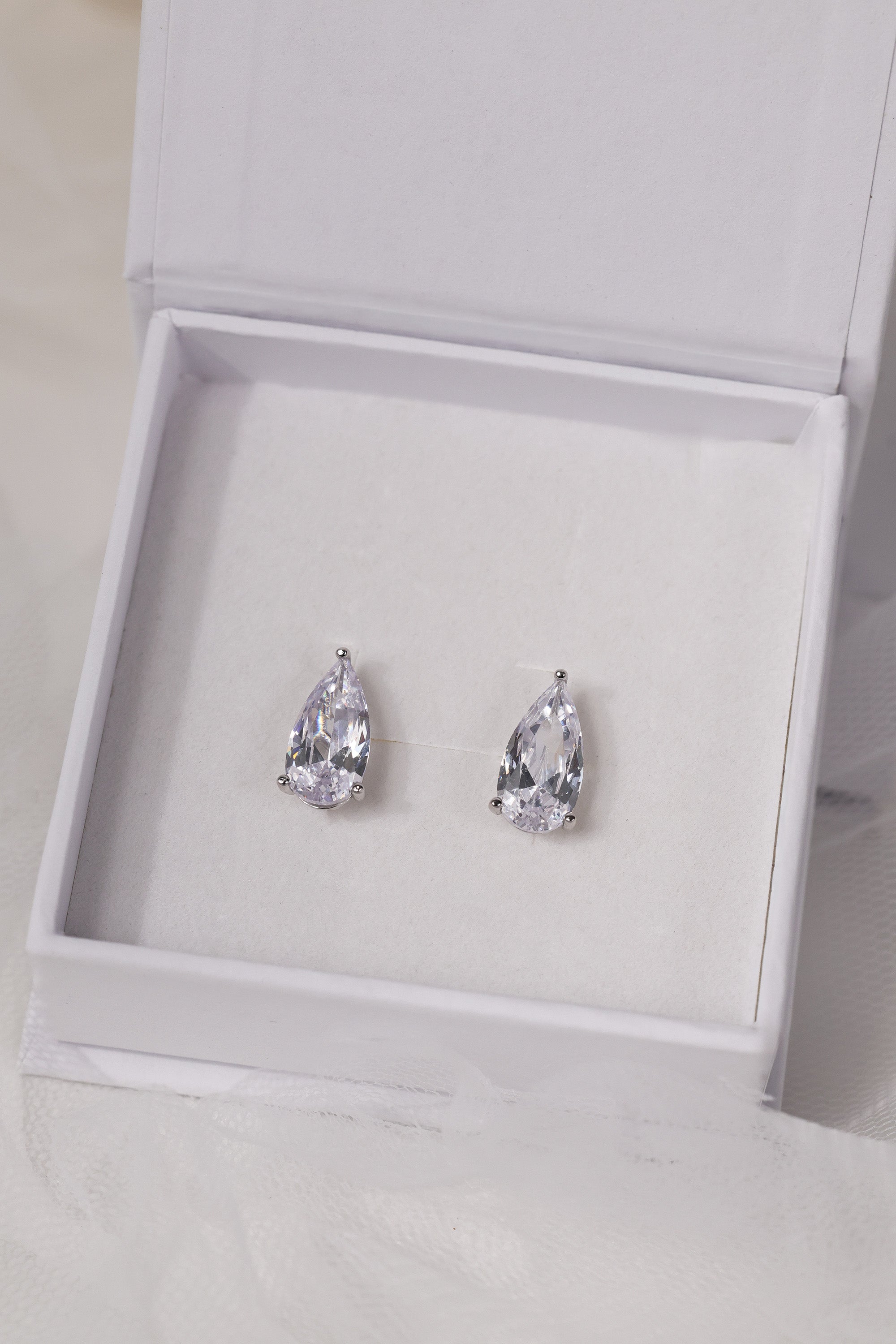 Adamas Pear 4 Carat Stud Silver Earrings – Sterling Silver