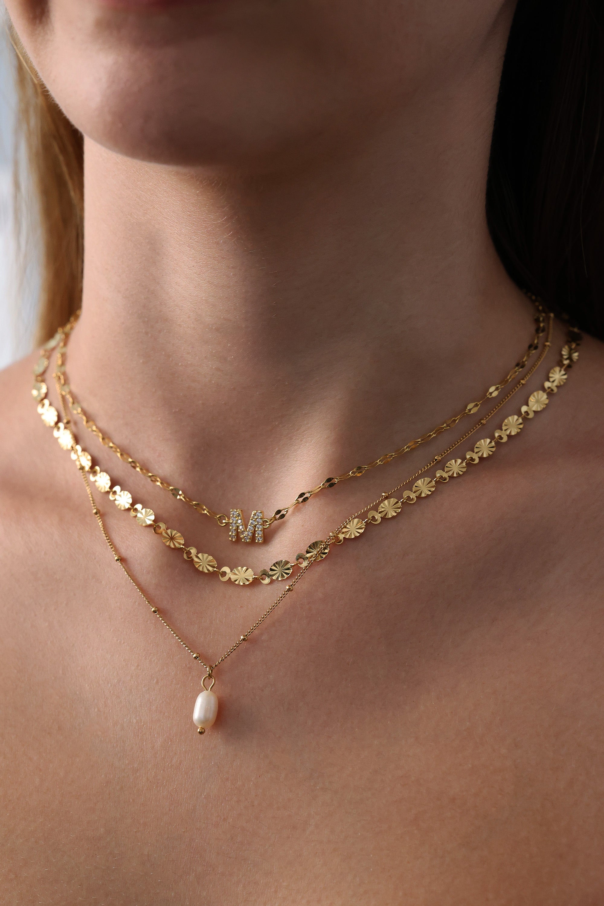 Personalised initial necklace in 18K gold plated stainless steel with dainty letter charm