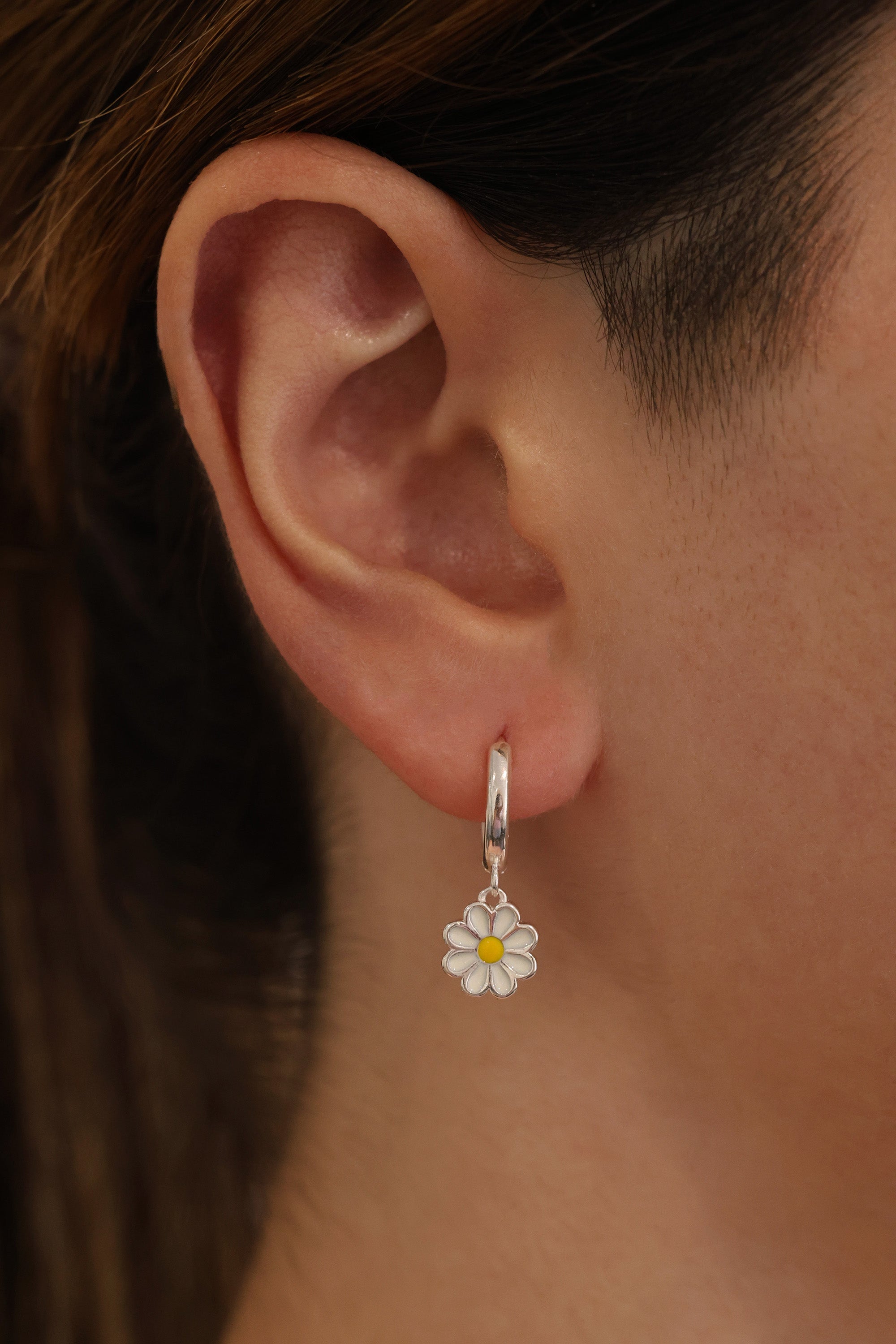 Daisy Dangle Hoop Earrings Silver - Sterling Silver