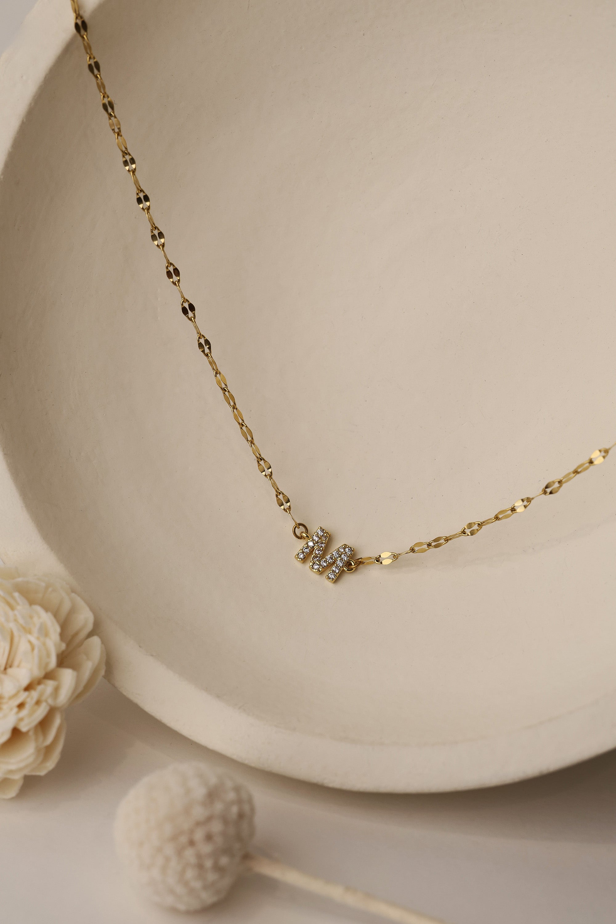 Personalised initial necklace in 18K gold plated stainless steel with dainty letter charm