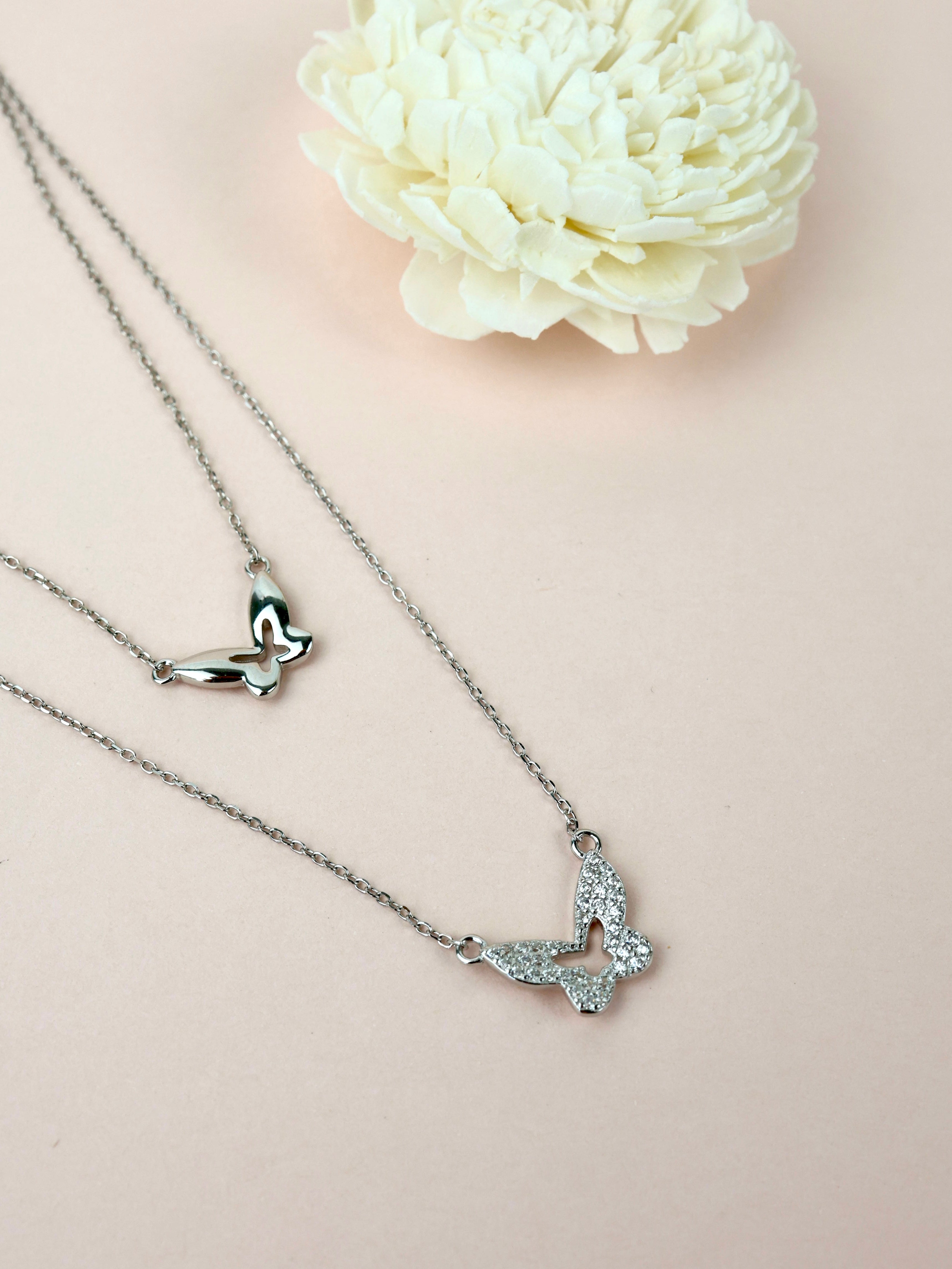Asrai Butterfly Double Layered Necklace Sterling Silver-Silver