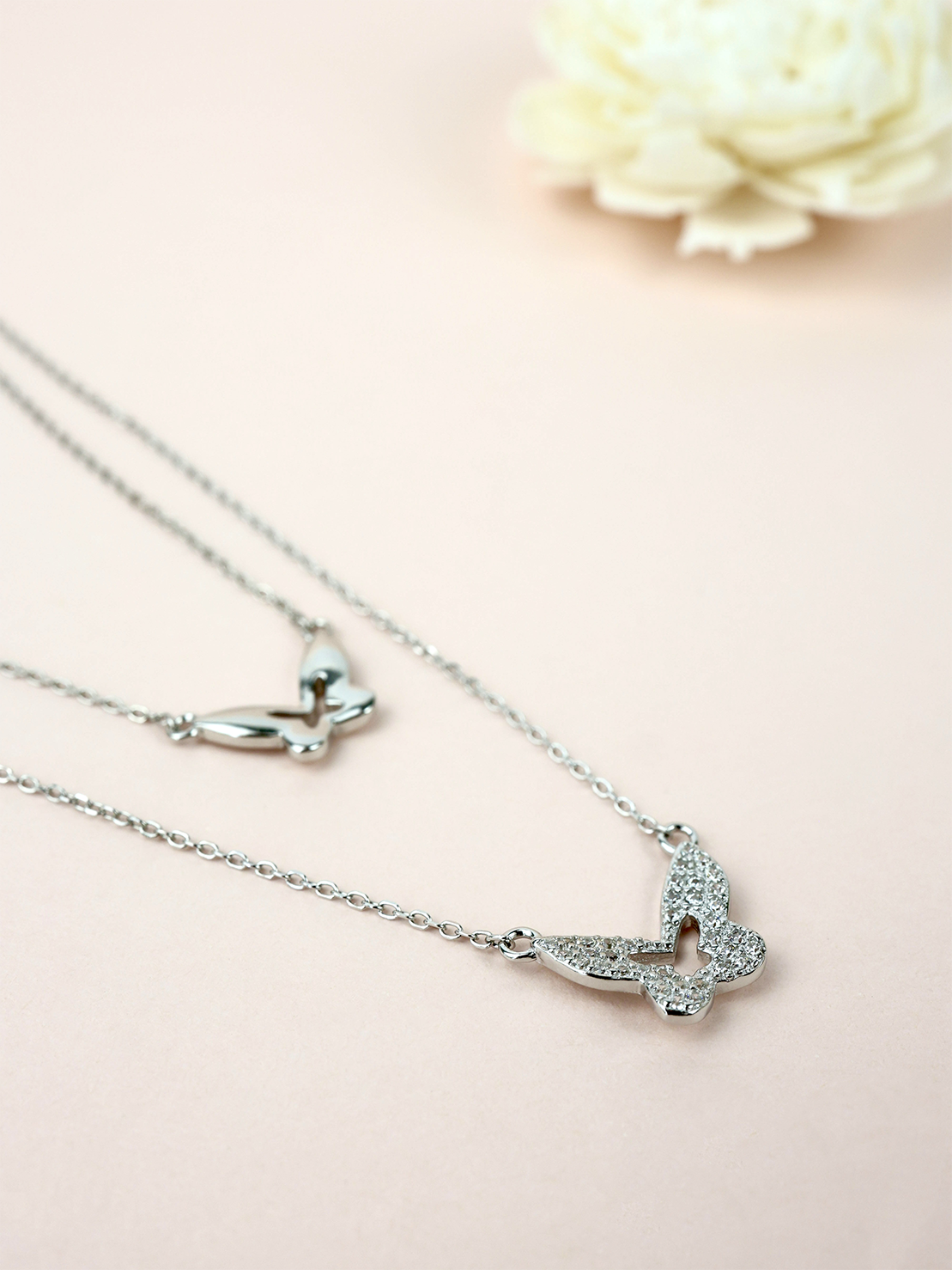 Asrai Butterfly Double Layered Necklace Sterling Silver-Silver