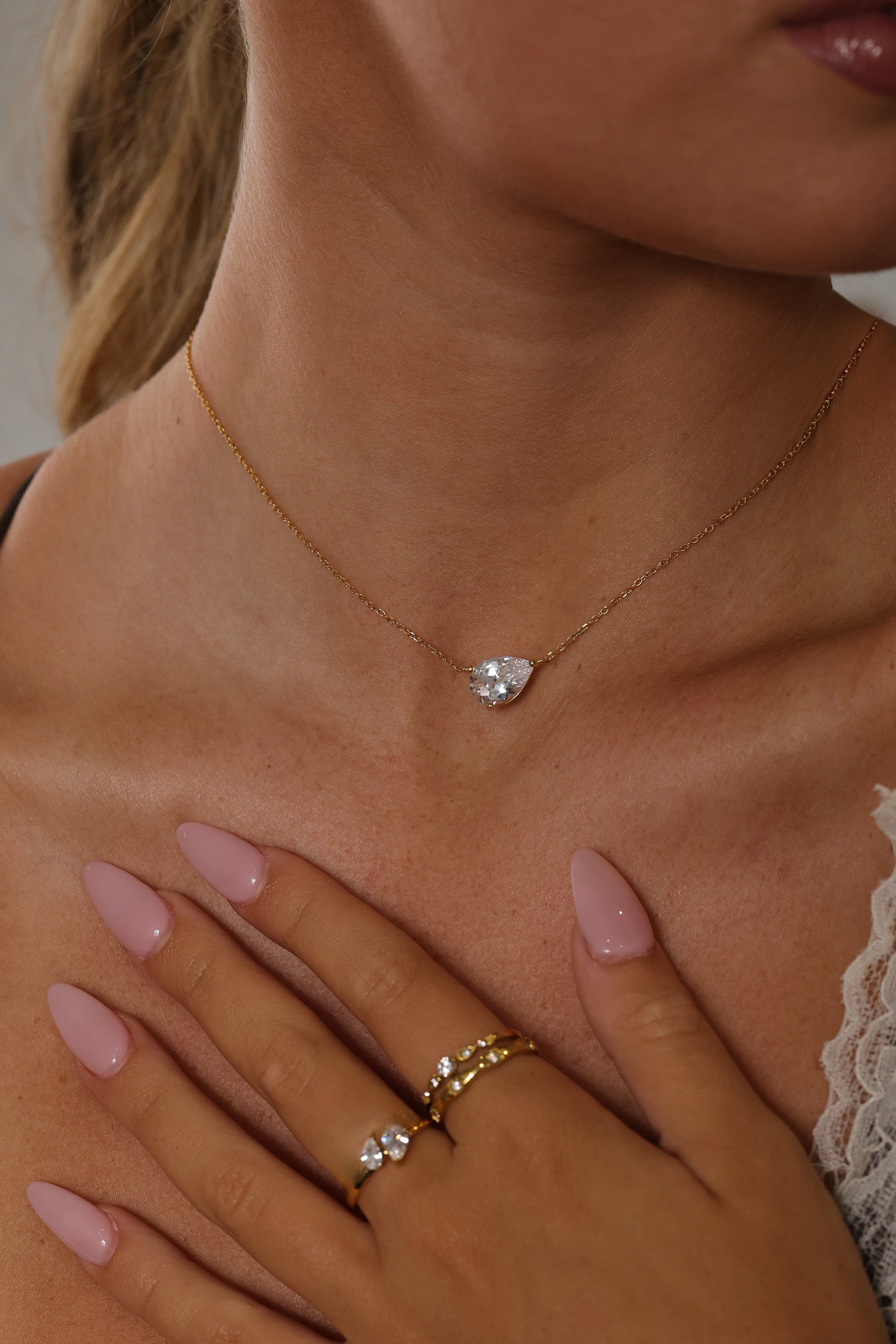 Adamas East West Pear Necklace Gold – Sterling Silver