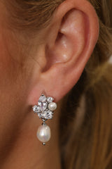 Seraphine Pearl Drop Cluster Silver Earrings
