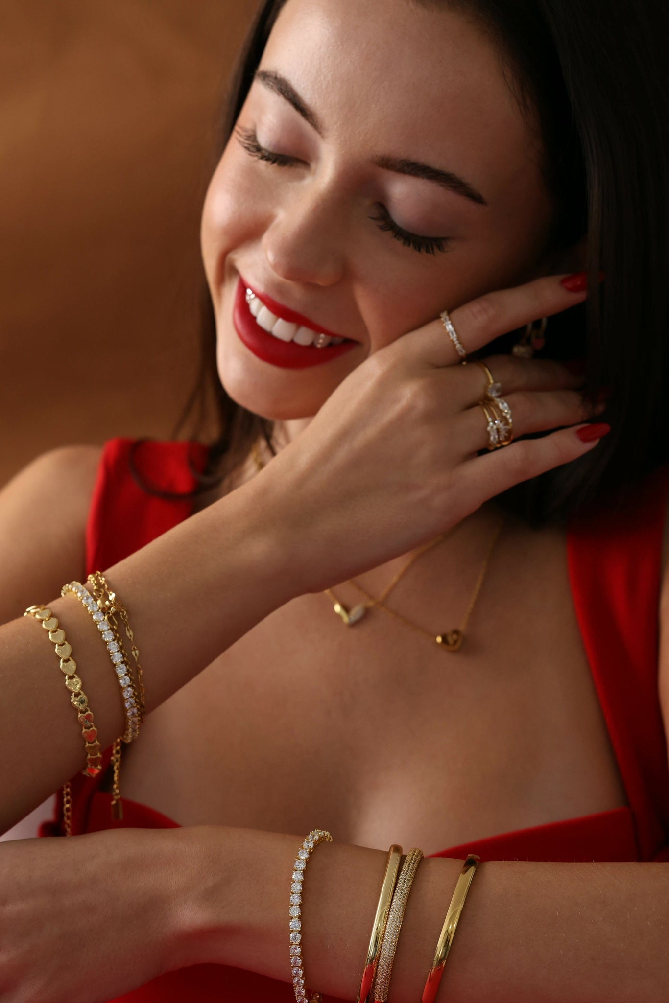 Gold Lustrous Elegance Bracelet with AAAAA cubic zirconia stones, featuring a sleek and timeless design tennis bracelet stacks