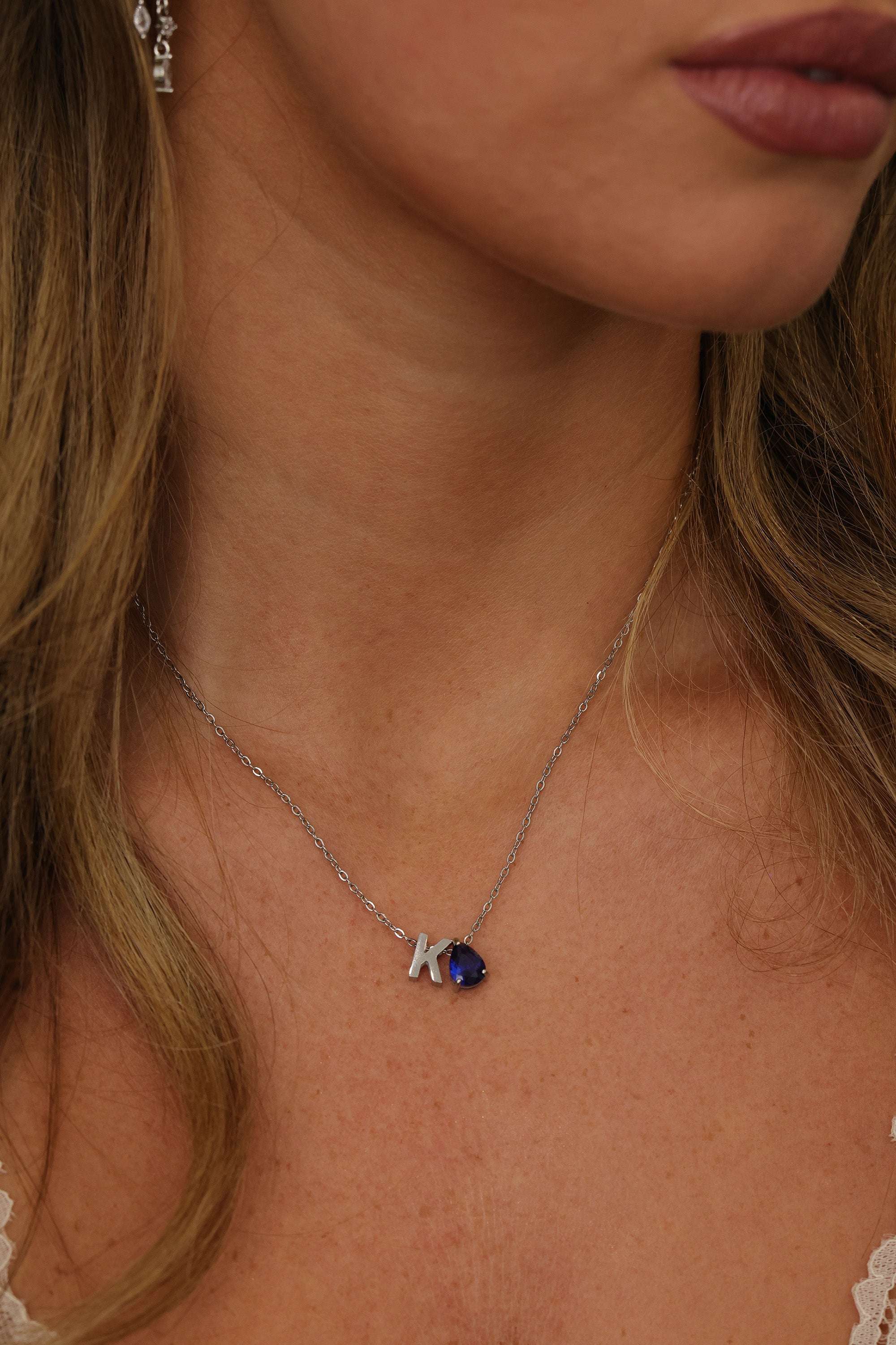Aveline Birthstone + Initial Necklace Silver – Stainless Steel
