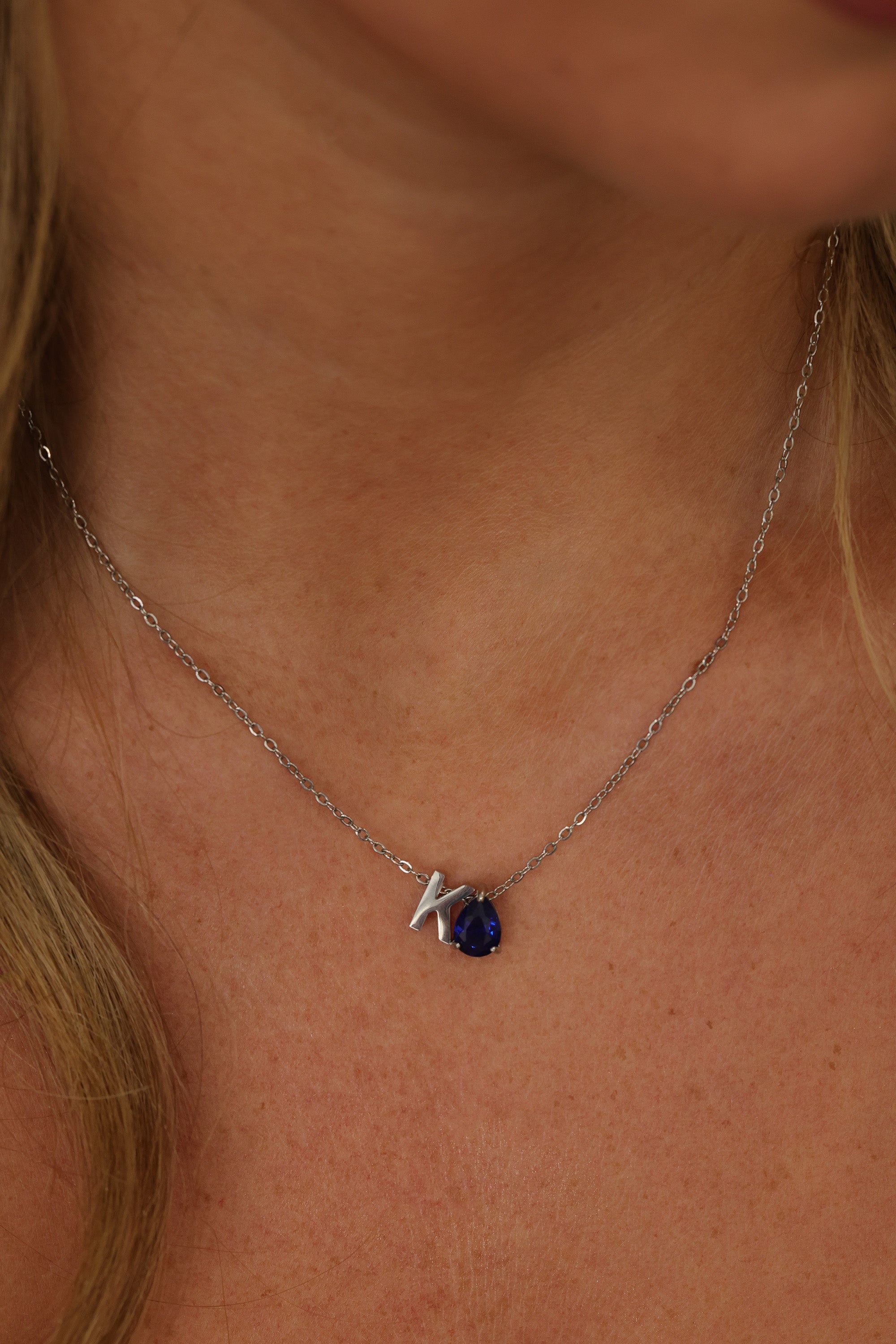 Aveline Birthstone + Initial Necklace Silver – Stainless Steel