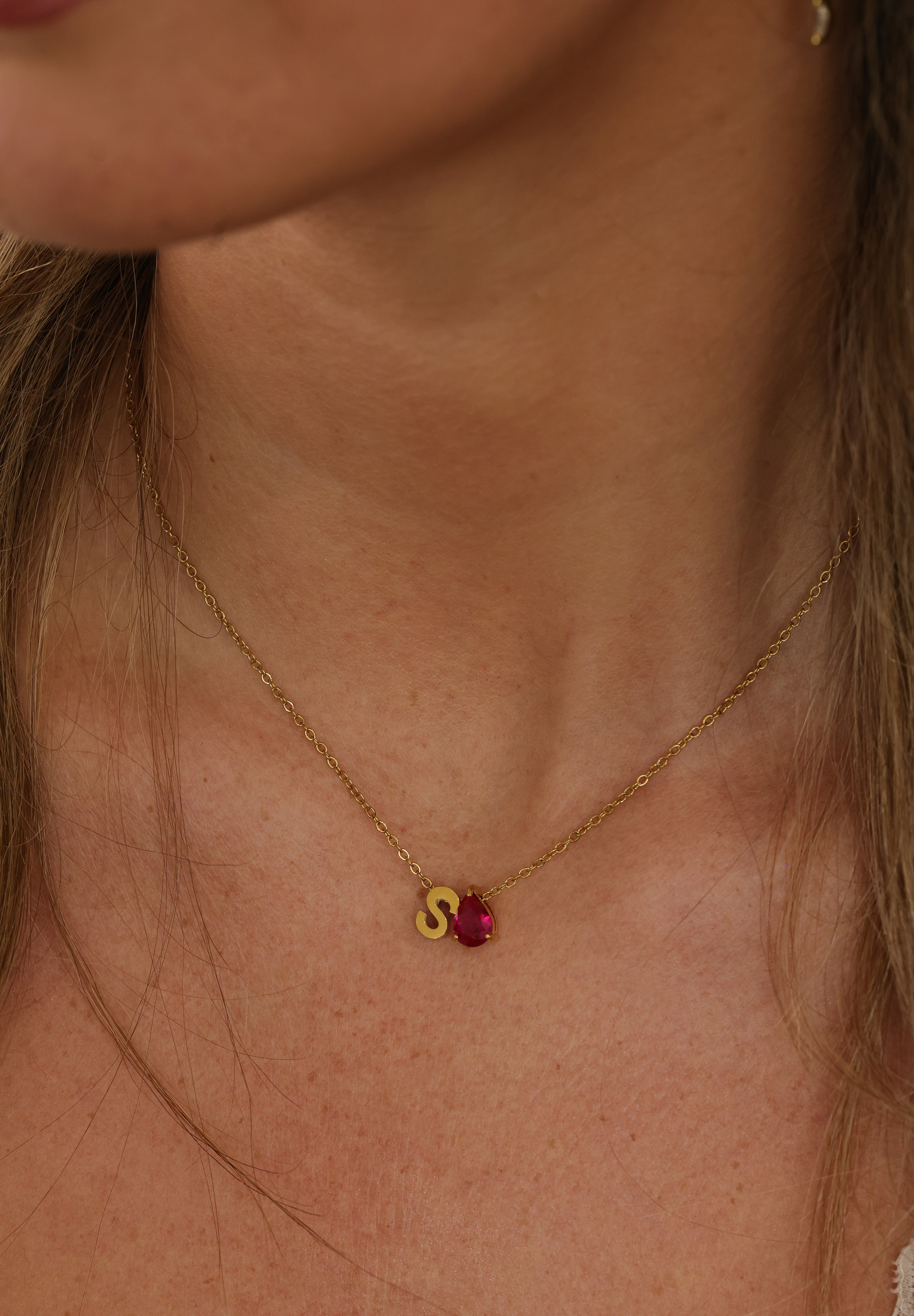 Aveline Birthstone + Initial Gold Necklace – Stainless Steel