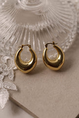 Chunky Gold Oval Hoop Earrings Pointy