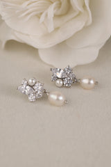 Seraphine Pearl Drop Cluster Silver Earrings