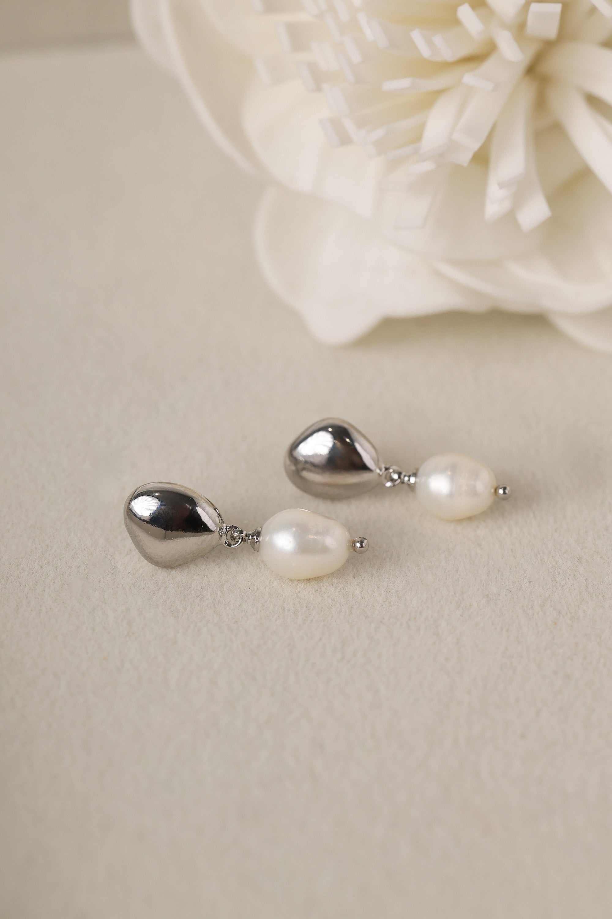 Vivienne Pearl Drop Stud Silver Earrings