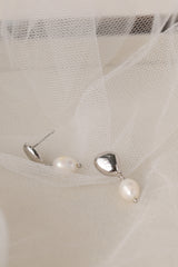 Vivienne silver pearl drop stud earrings — close-up of the freshwater pearl