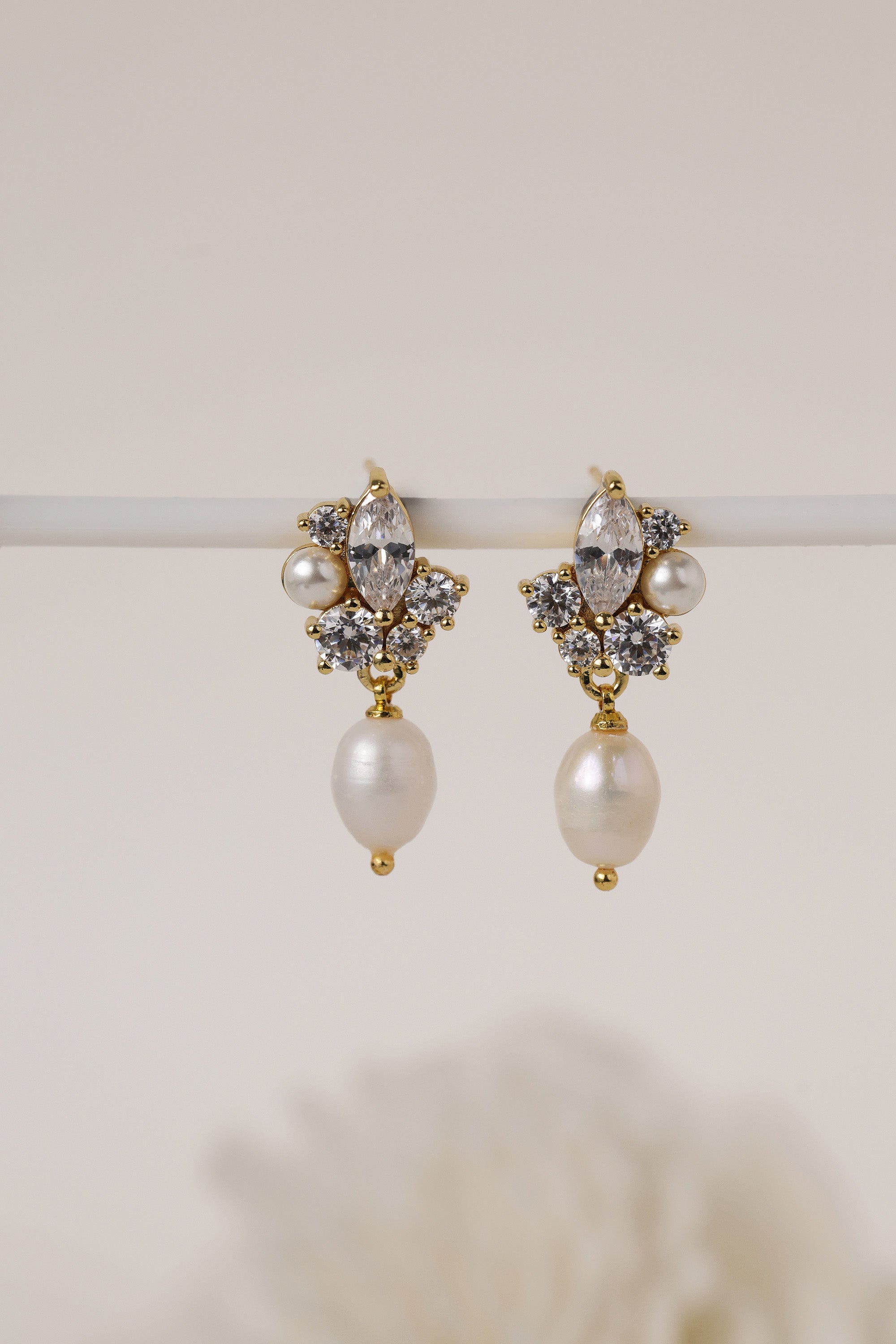 Seraphine Pearl Drop Cluster Gold Earrings