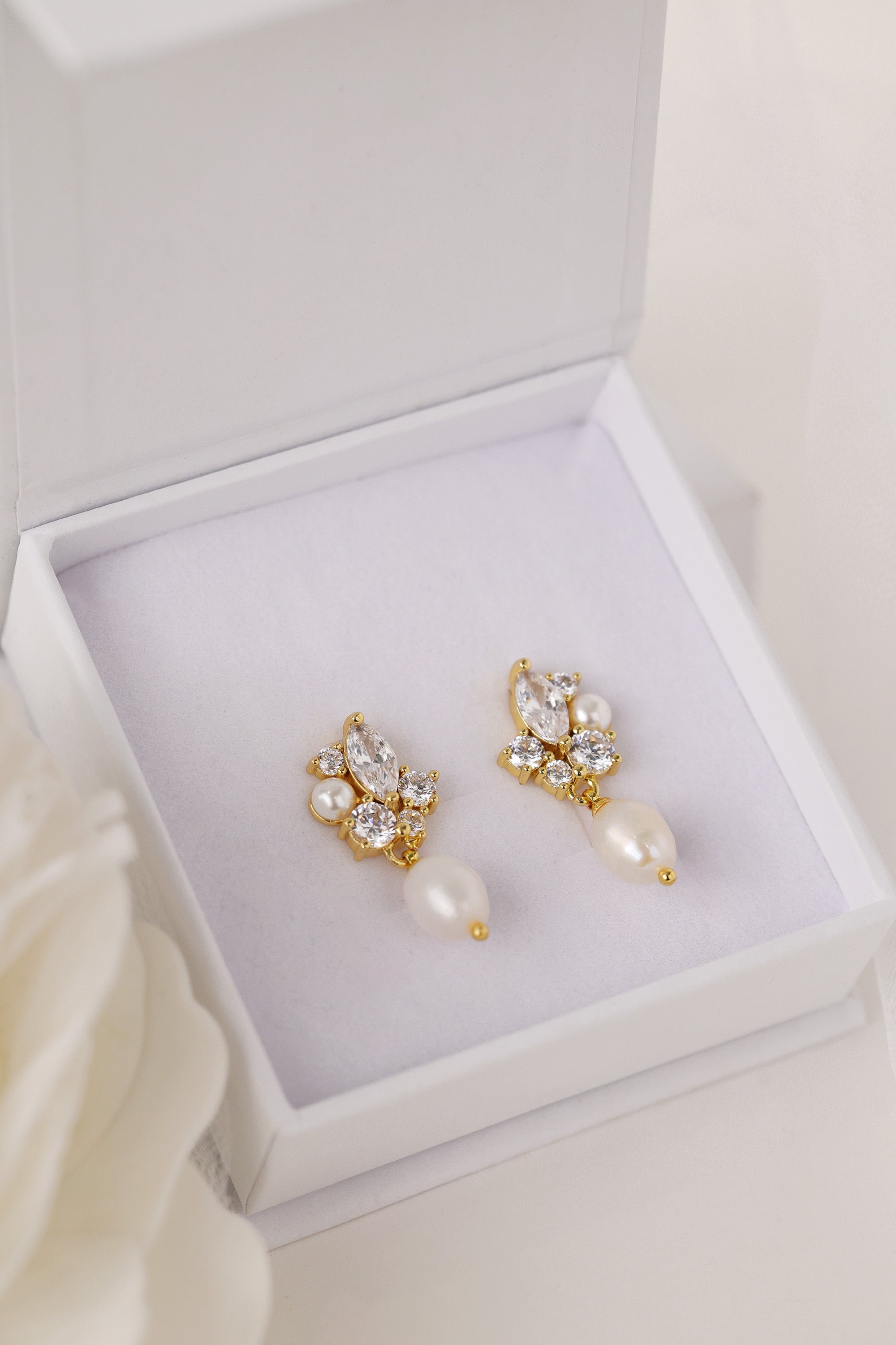 Seraphine Pearl Drop Cluster Gold Earrings